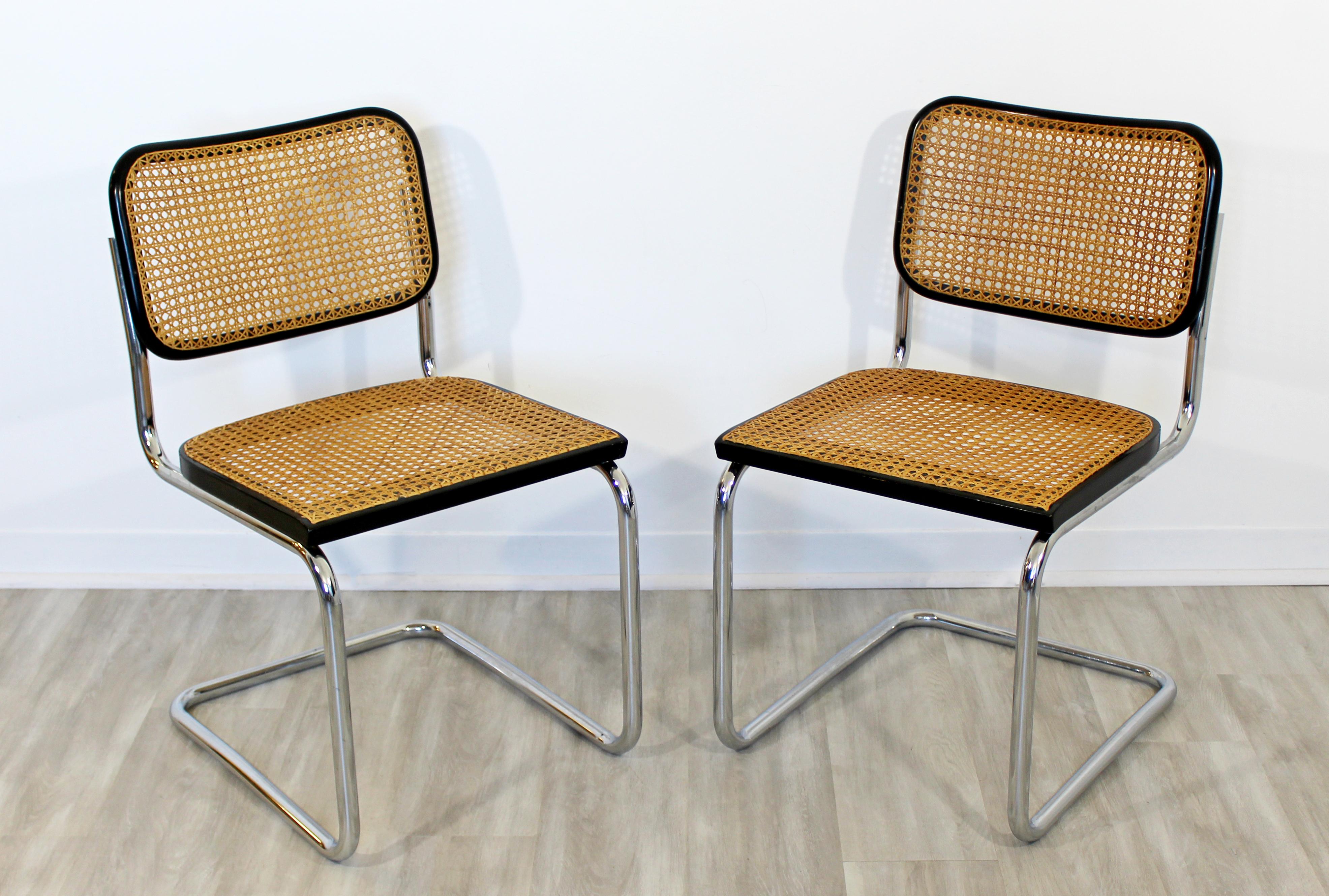 Mid-Century Modern Breuer Knoll Set of 4 Cantilever Chrome and Cane Side Chairs In Good Condition In Keego Harbor, MI