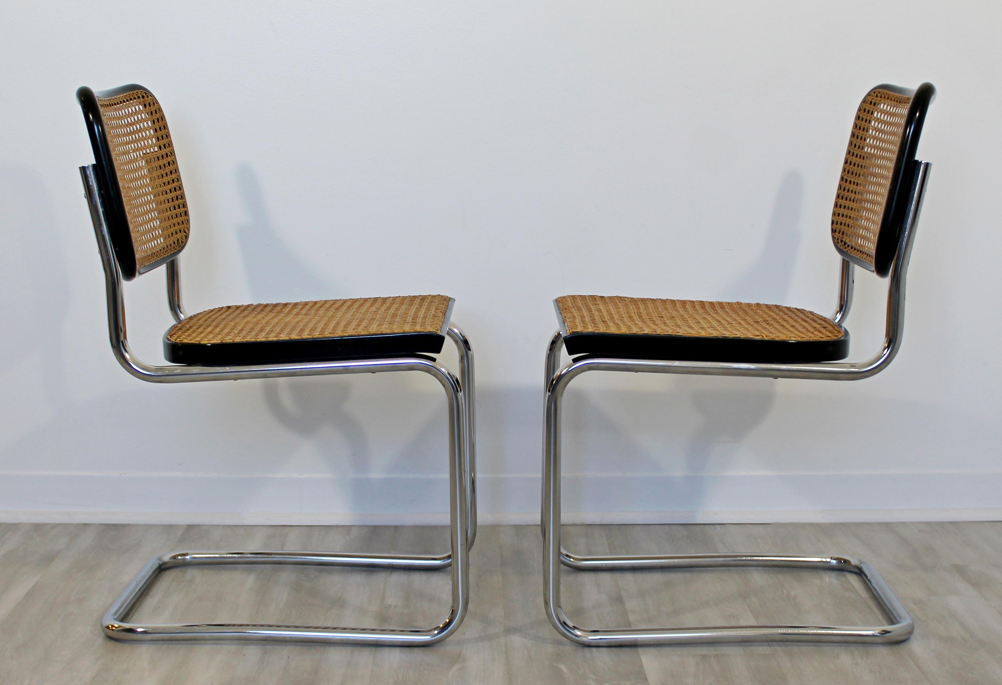 Late 20th Century Mid-Century Modern Breuer Knoll Set of 4 Cantilever Chrome and Cane Side Chairs