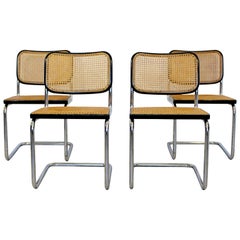 Mid-Century Modern Breuer Knoll Set of 4 Cantilever Chrome and Cane Side Chairs