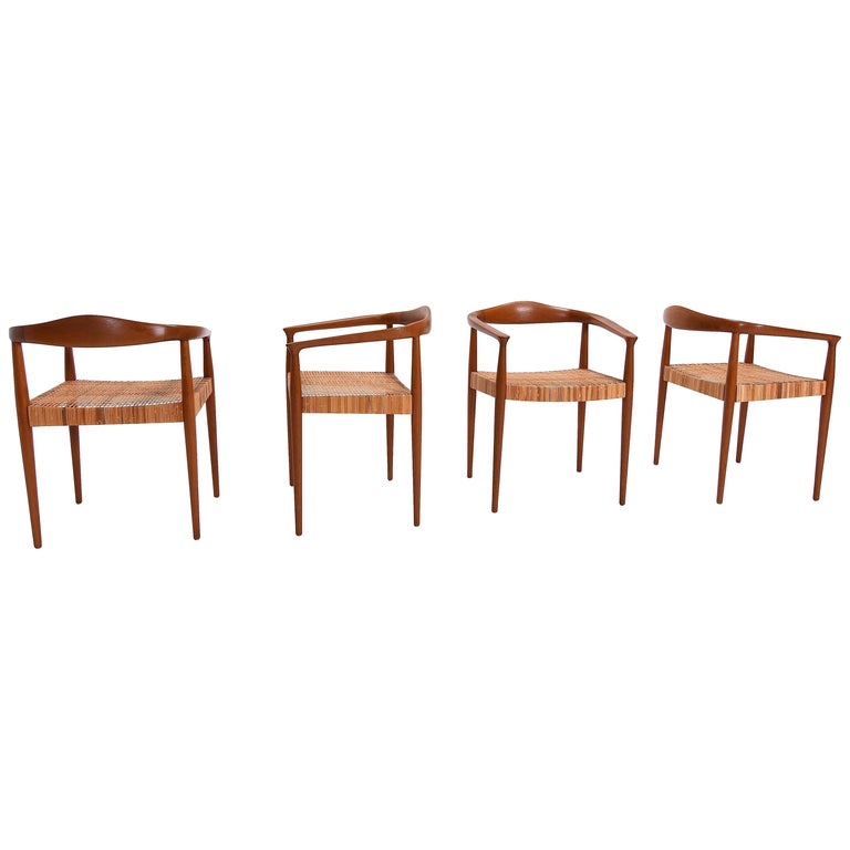Mid-Century Modern Bridge Chairs, Teak and Rattan, Denmark, 1960, Set ...