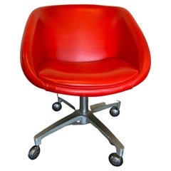 Mid-Century Modern Bright Red Vinyl Mod Office Chair on Casters