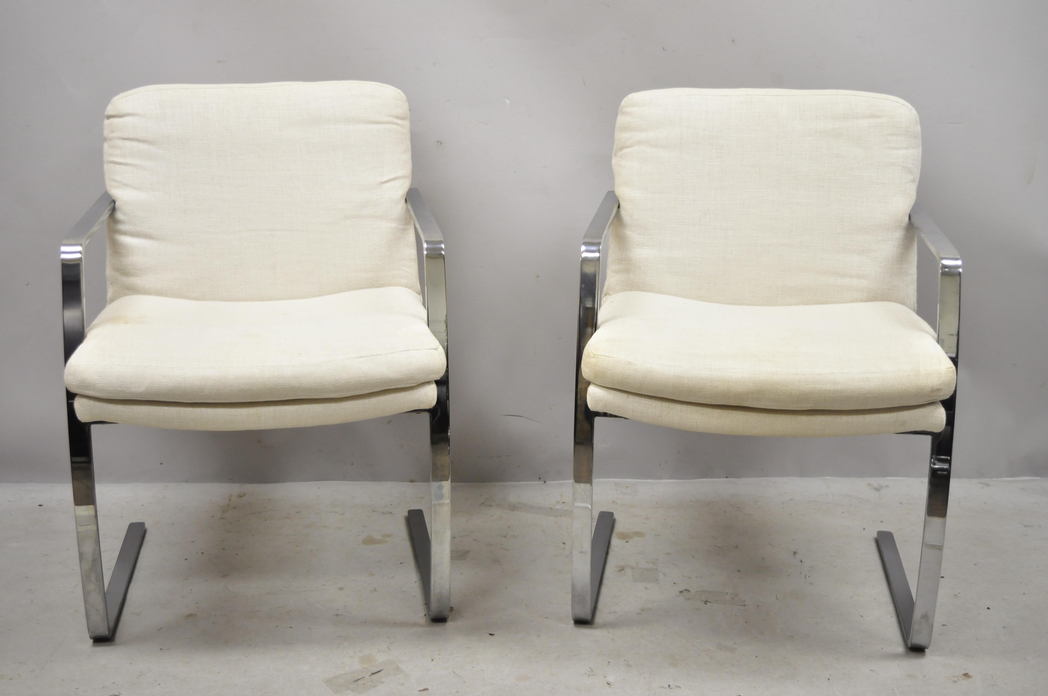 Vintage Mid-Century Modern BRNO style chrome Cantilever lounge armchairs (B) - a pair. Item features heavy chrome plated steel cantilever frames, quality American craftsmanship, sleek sculptural form, circa mid-late 20th century. Measurements: 33