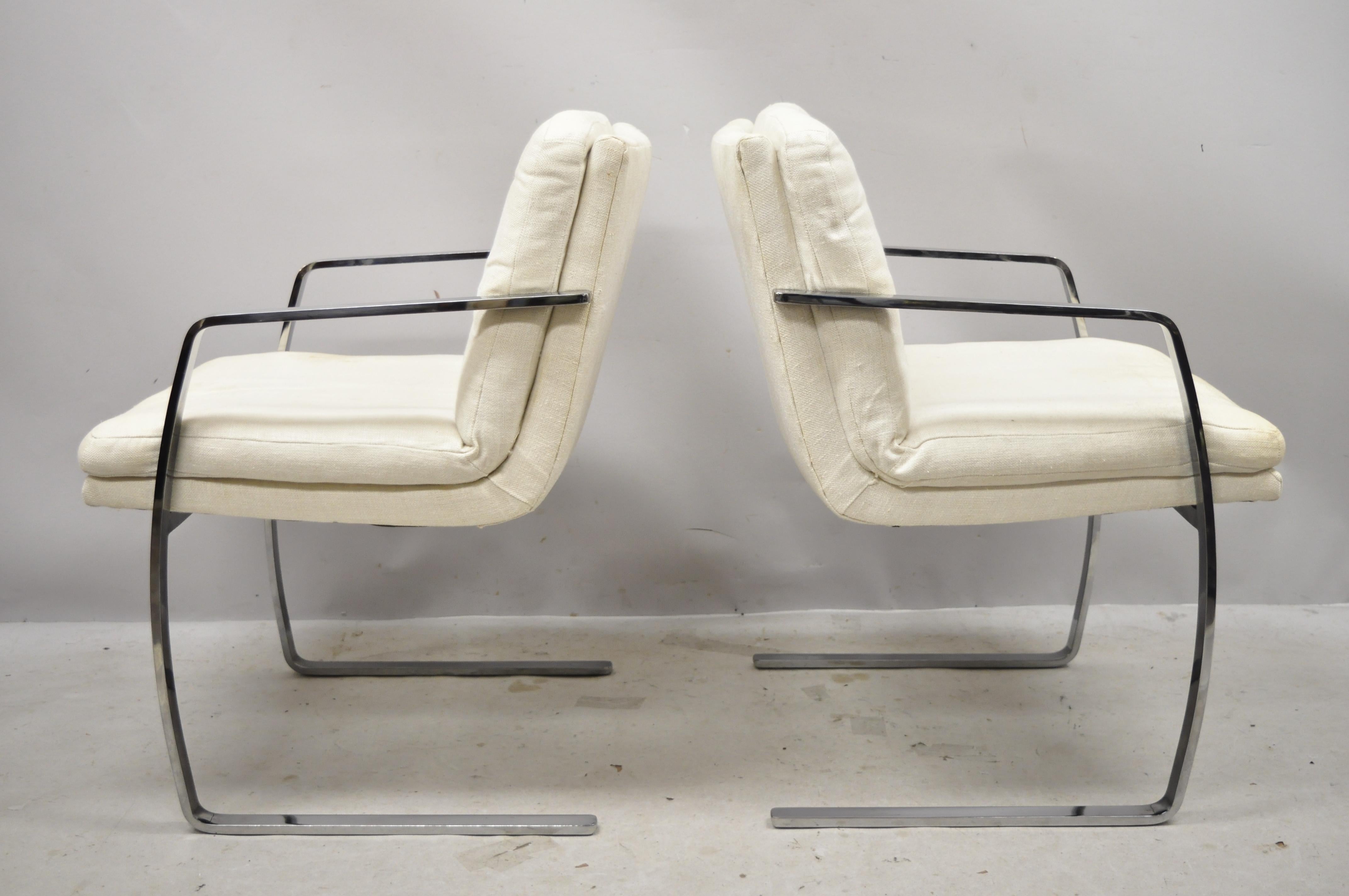 North American Mid-Century Modern BRNO Style Chrome Cantilever Lounge Armchairs 'B', a Pair For Sale