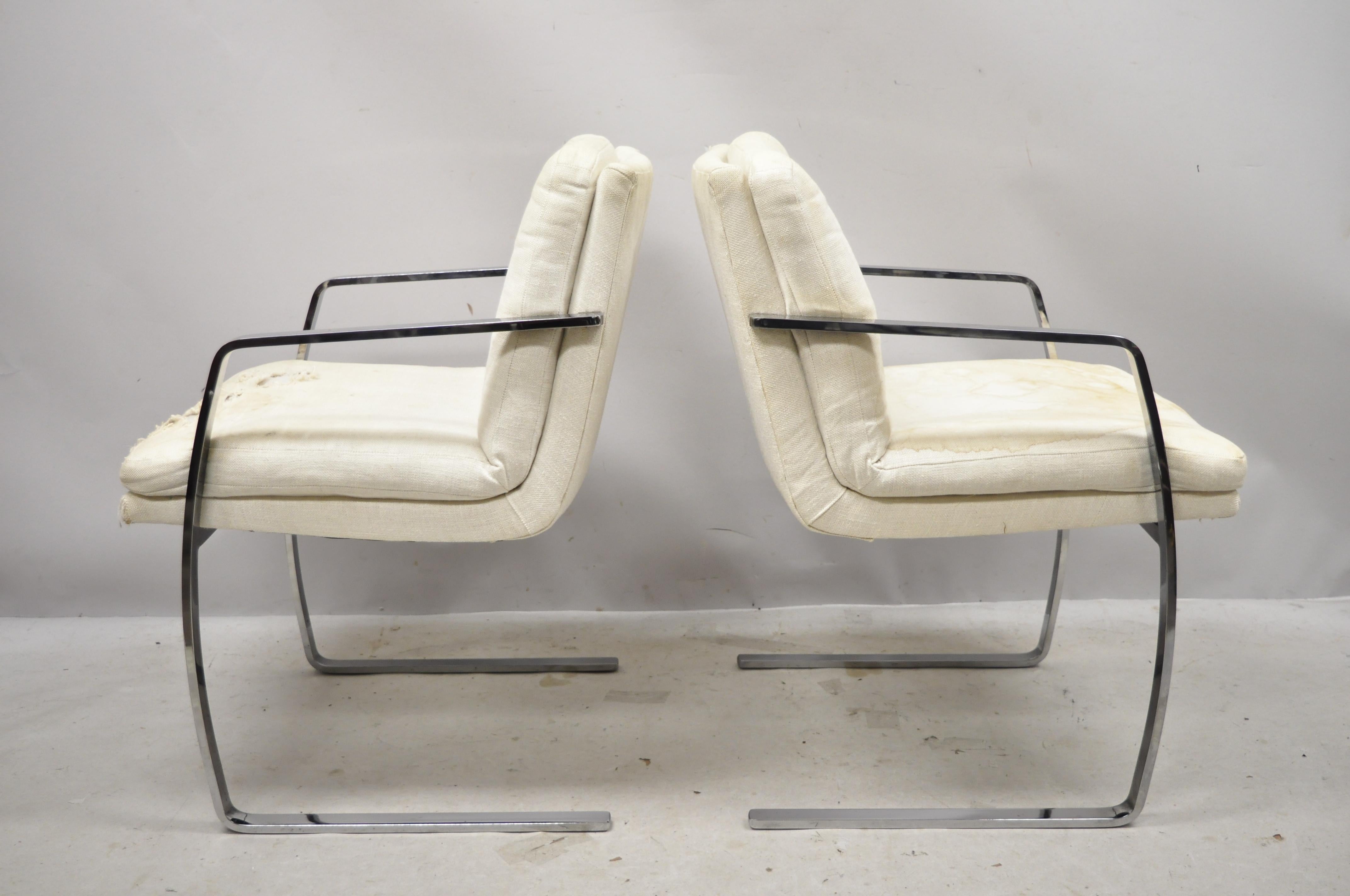 North American Mid-Century Modern BRNO Style Chrome Cantilever Lounge Armchairs 'C', a Pair For Sale
