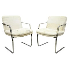 Mid Century Modern BRNO Style Chrome Cantilever Lounge Arm Chairs (C) - a Pair