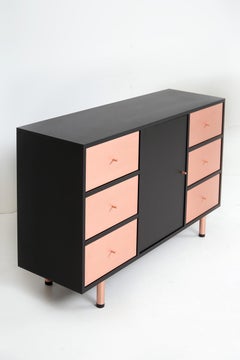 Mid-Century Modern Bronx Media Console in Black Ash, Copper