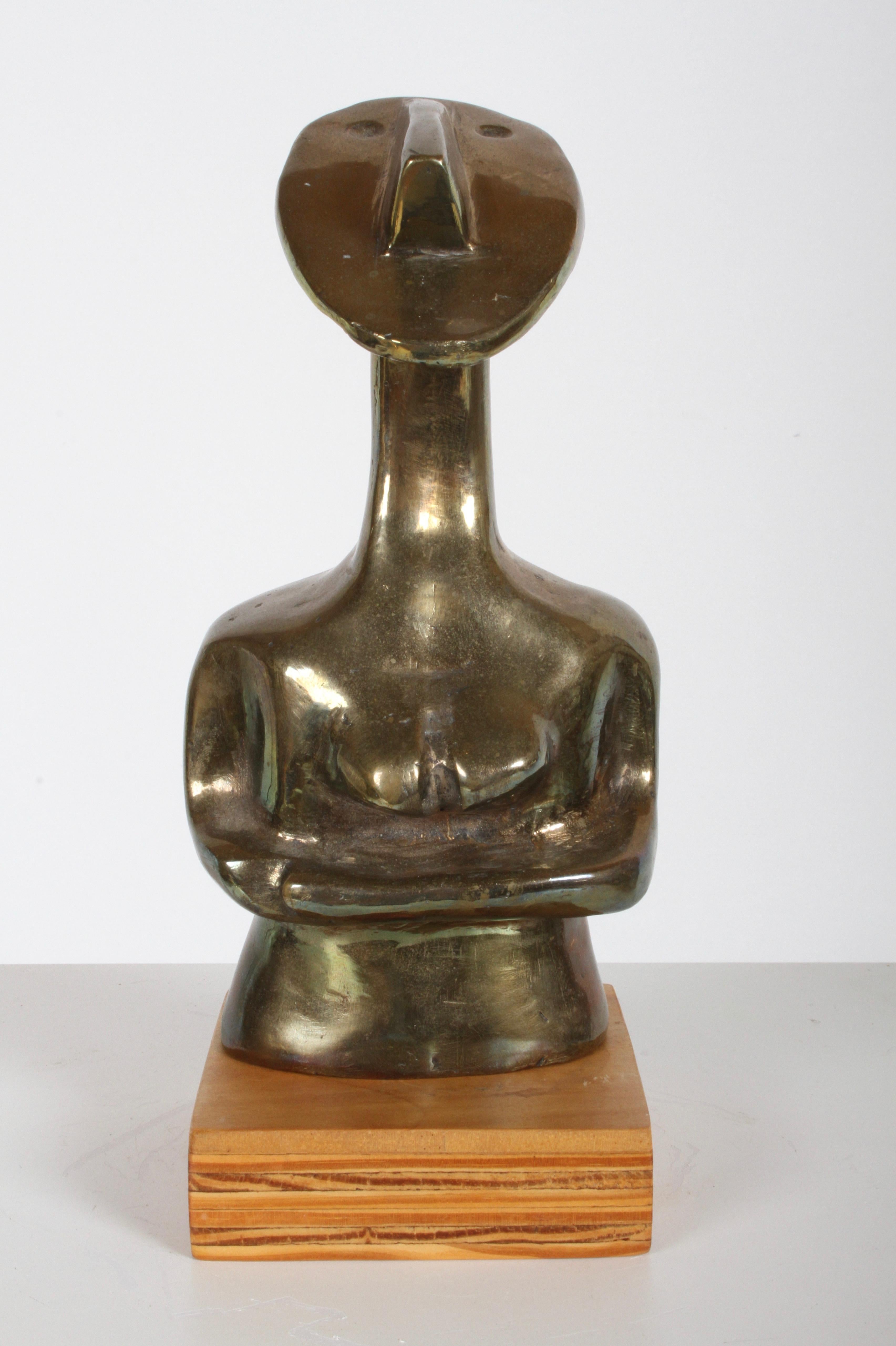 Unique Mid-Century Modern African cubist bronze sculpture of a nude female, heavily influenced by Pablo Picasso's early cubist work using African masks. Unsigned. In very nice condition. Sculpture only, not on wood base measures 8.63