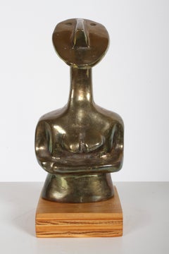 Mid-Century Modern Bronze African Cubist Nude Female Sculpture, Picasso Style