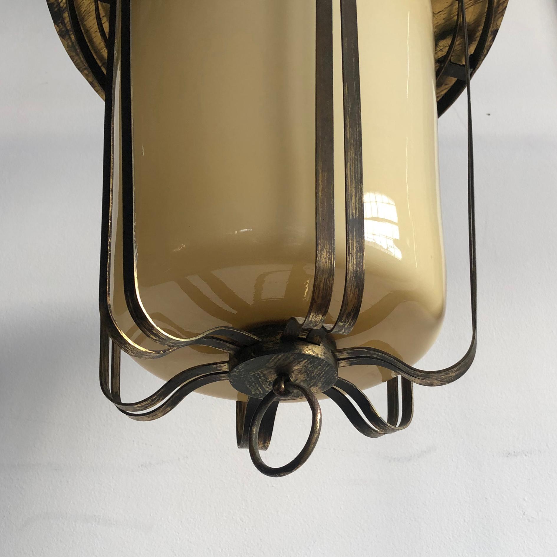 Mid-Century Modern Bronze and Murano Glass Pendant Gio Ponti Style, Italy, 1940s For Sale 8