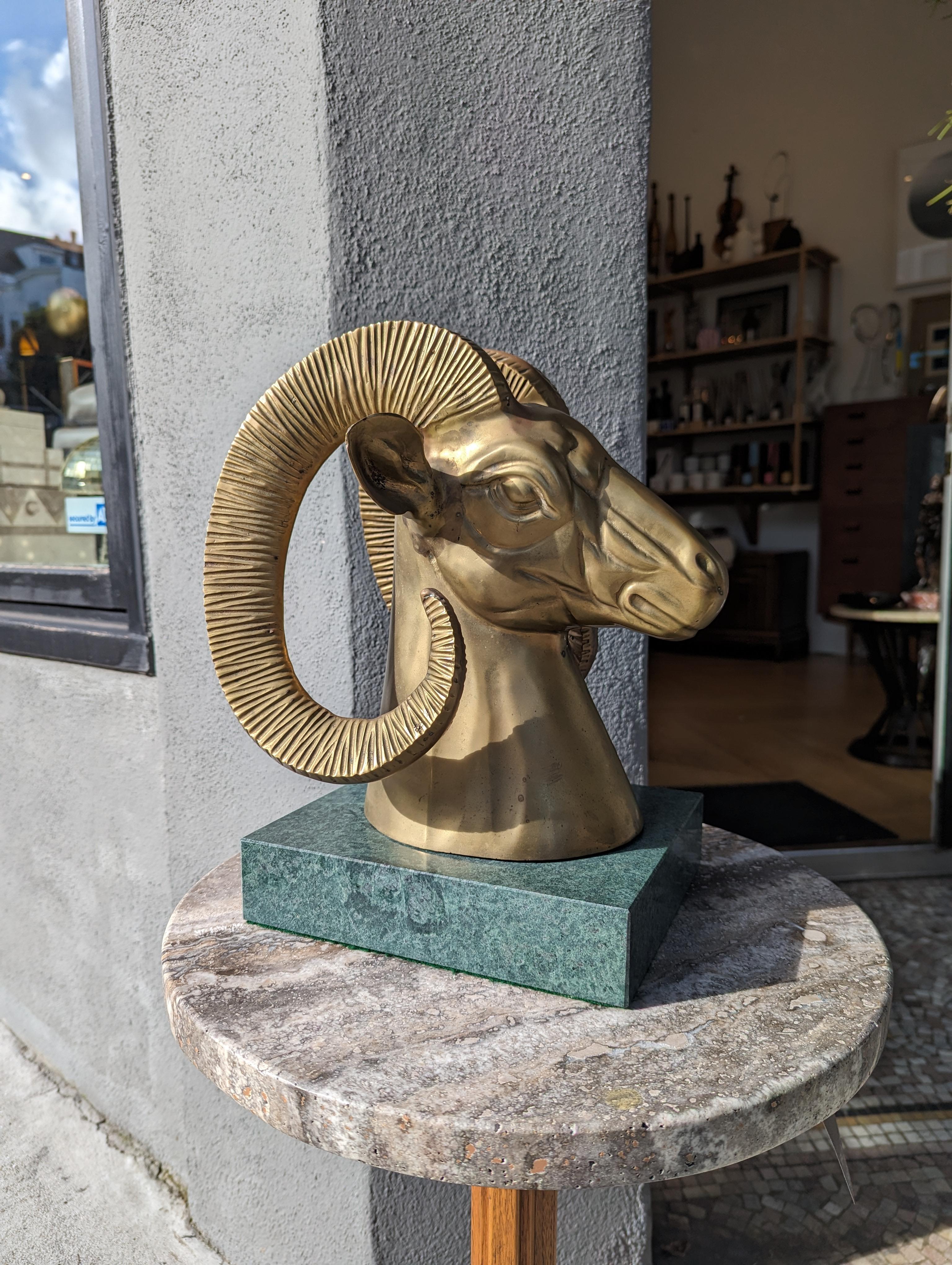 20th Century Mid-Century Modern Bronze Big Horn Ram Bust For Sale