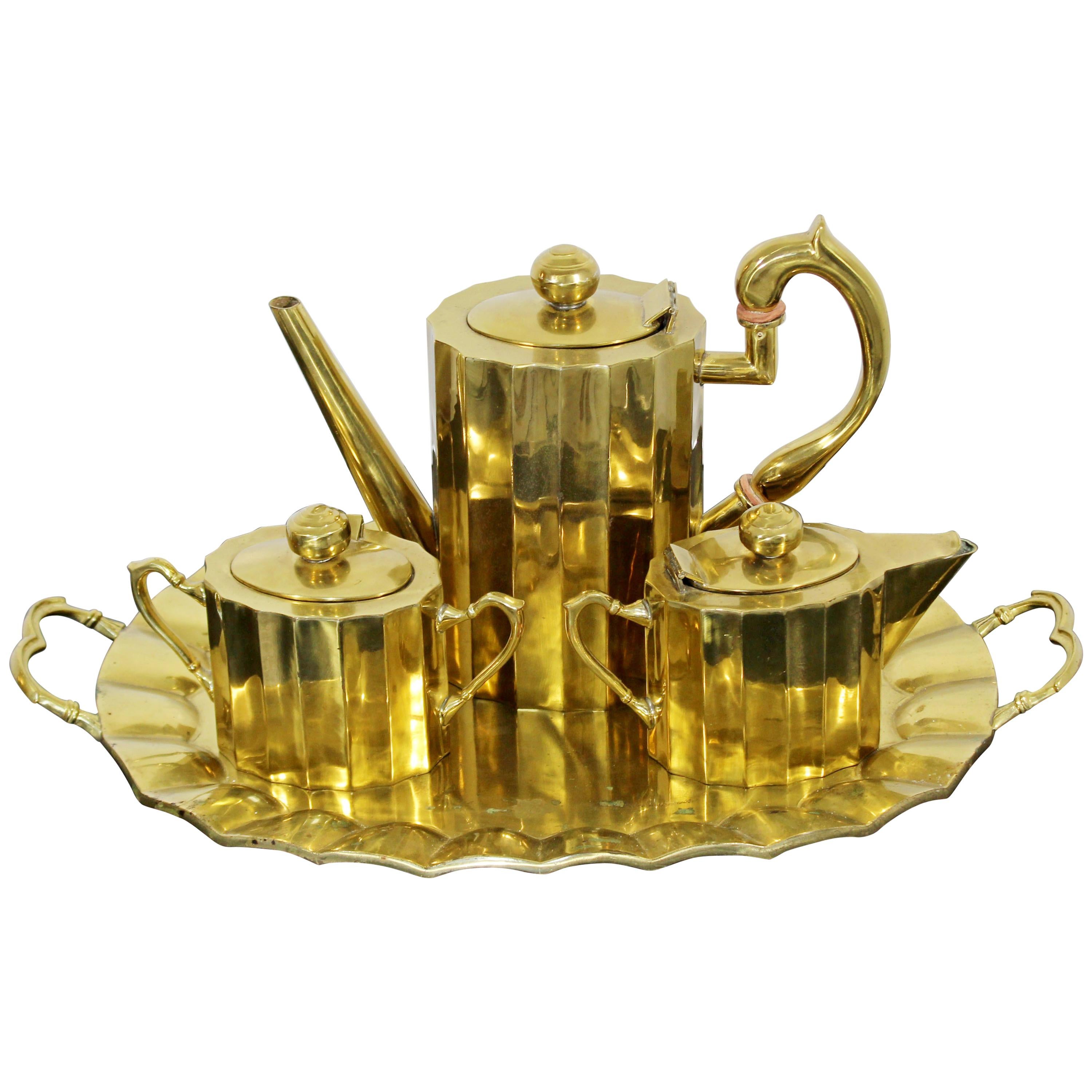 Mid-Century Modern Bronze Brass Coffee Tea Set Attr. J. Jiminez Made in Mexico