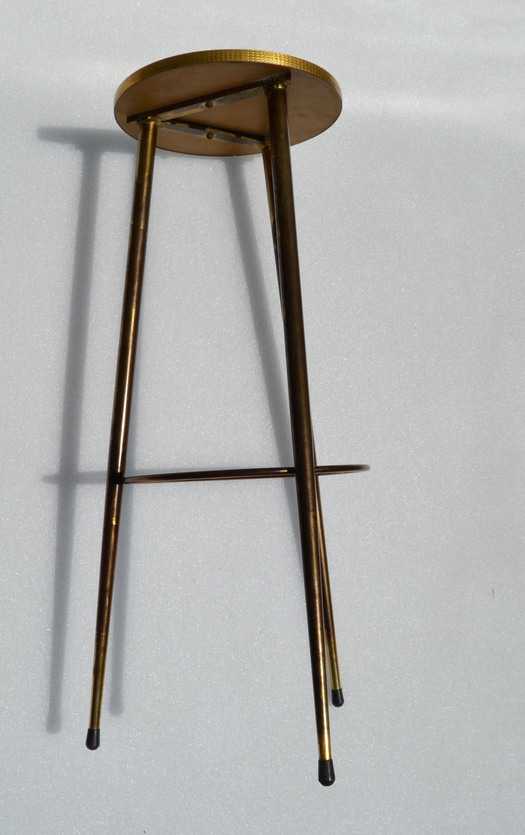 Mid-Century Modern Bronze, Brass & Laminate Wood Drink Side Table Tripod Base For Sale 4