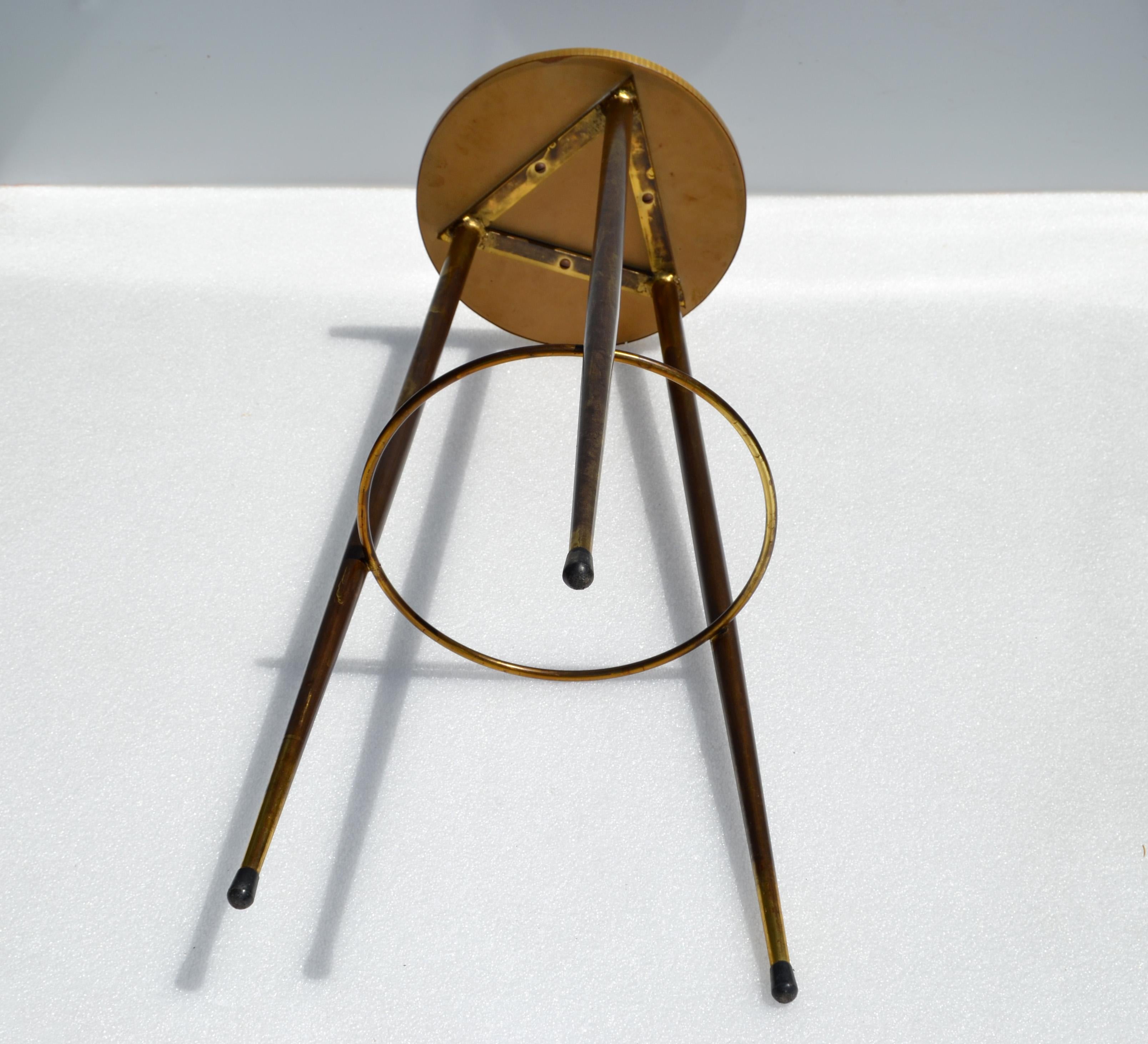 Mid-Century Modern Bronze, Brass & Laminate Wood Drink Side Table Tripod Base For Sale 6
