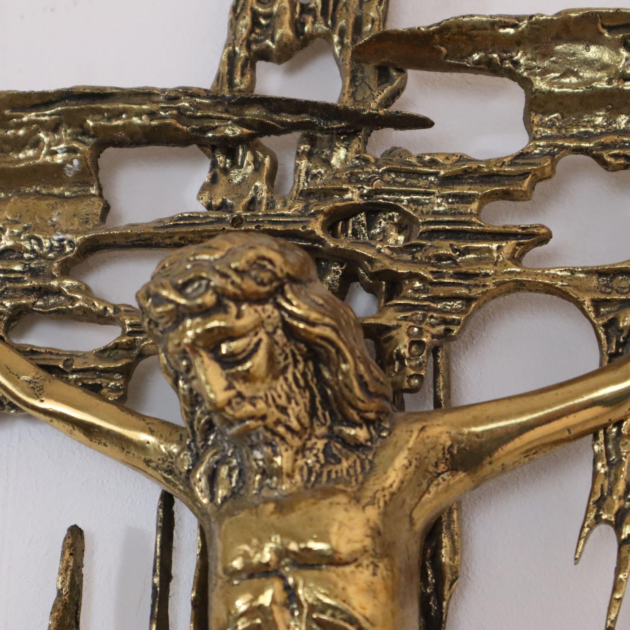Mid-century modern bronze brutalist crucifix Christ by Salvador Dali Italy 1970s 10