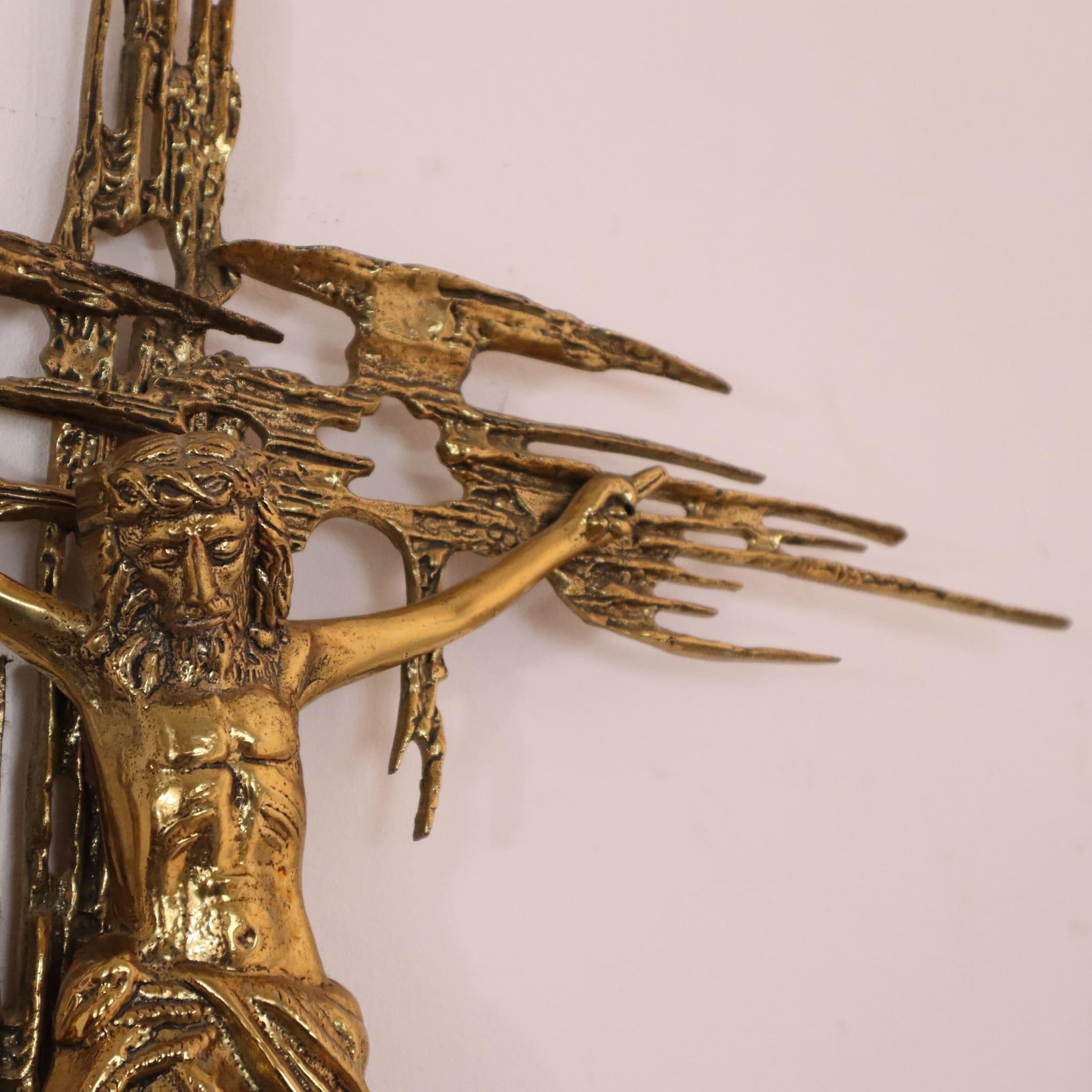 Mid-Century Modern Mid-century modern bronze brutalist crucifix Christ by Salvador Dali Italy 1970s