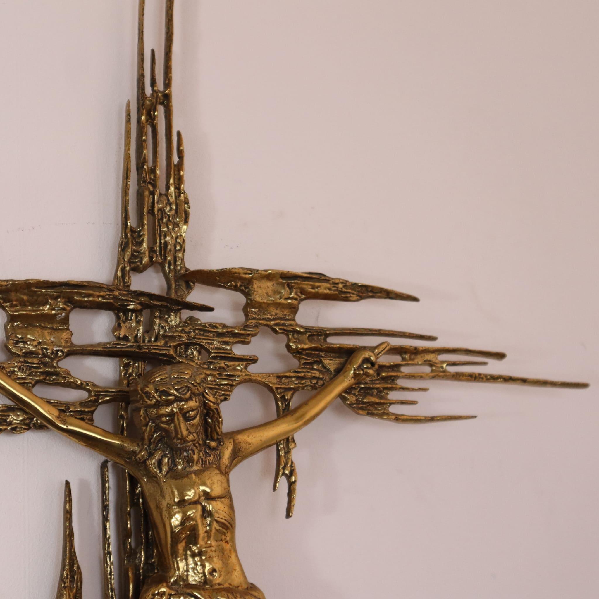 Italian Mid-century modern bronze brutalist crucifix Christ by Salvador Dali Italy 1970s