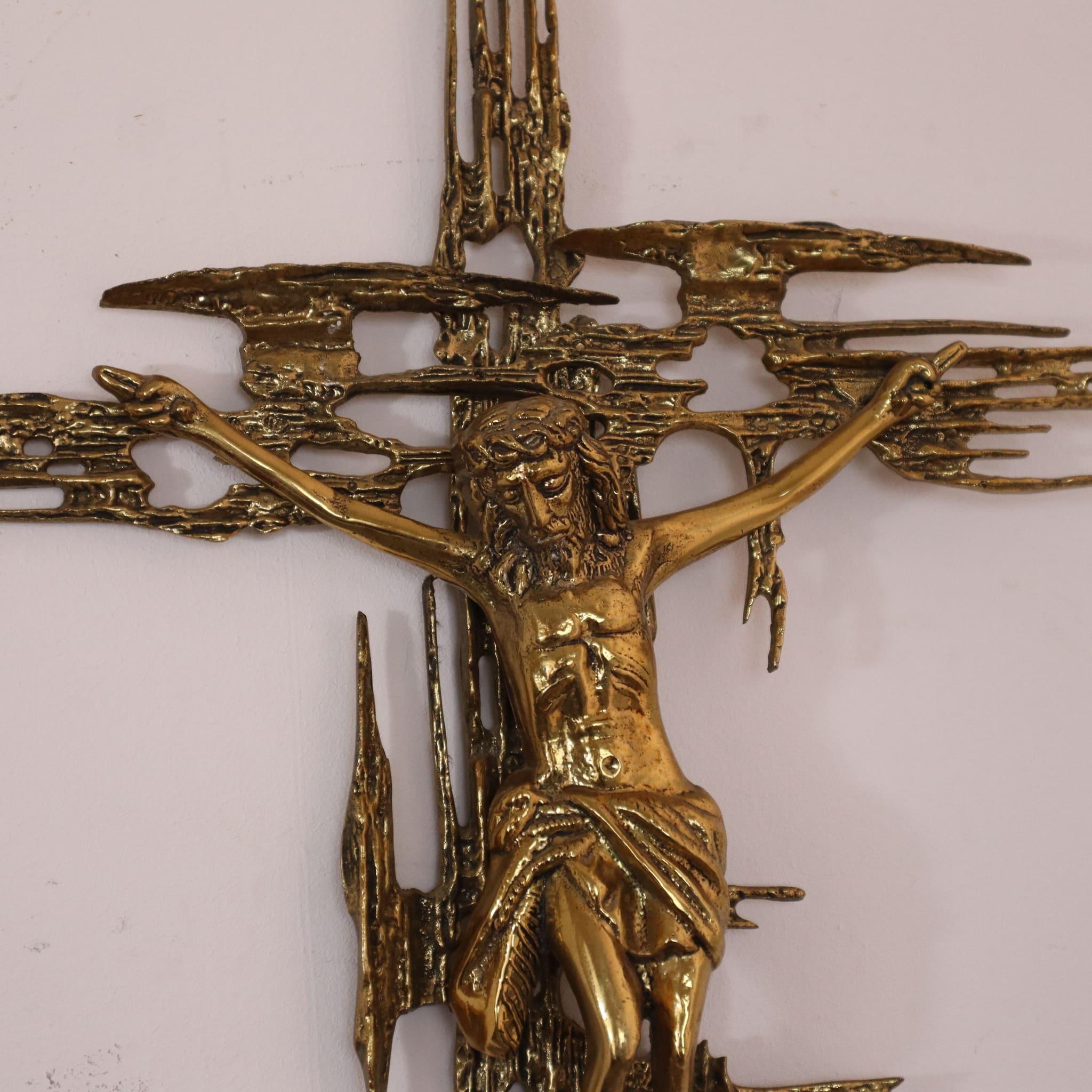 Late 20th Century Mid-century modern bronze brutalist crucifix Christ by Salvador Dali Italy 1970s