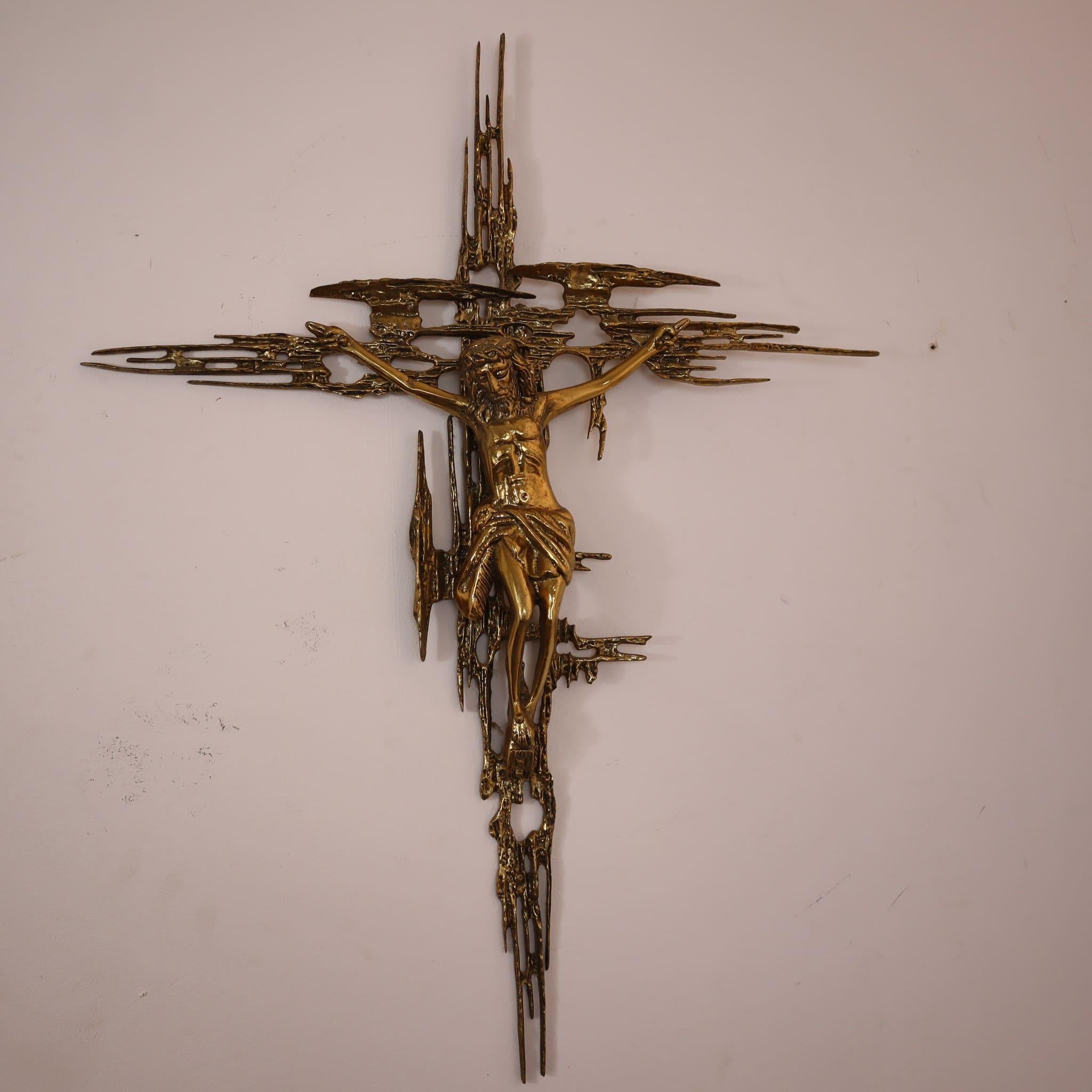 Bronze Mid-century modern bronze brutalist crucifix Christ by Salvador Dali Italy 1970s