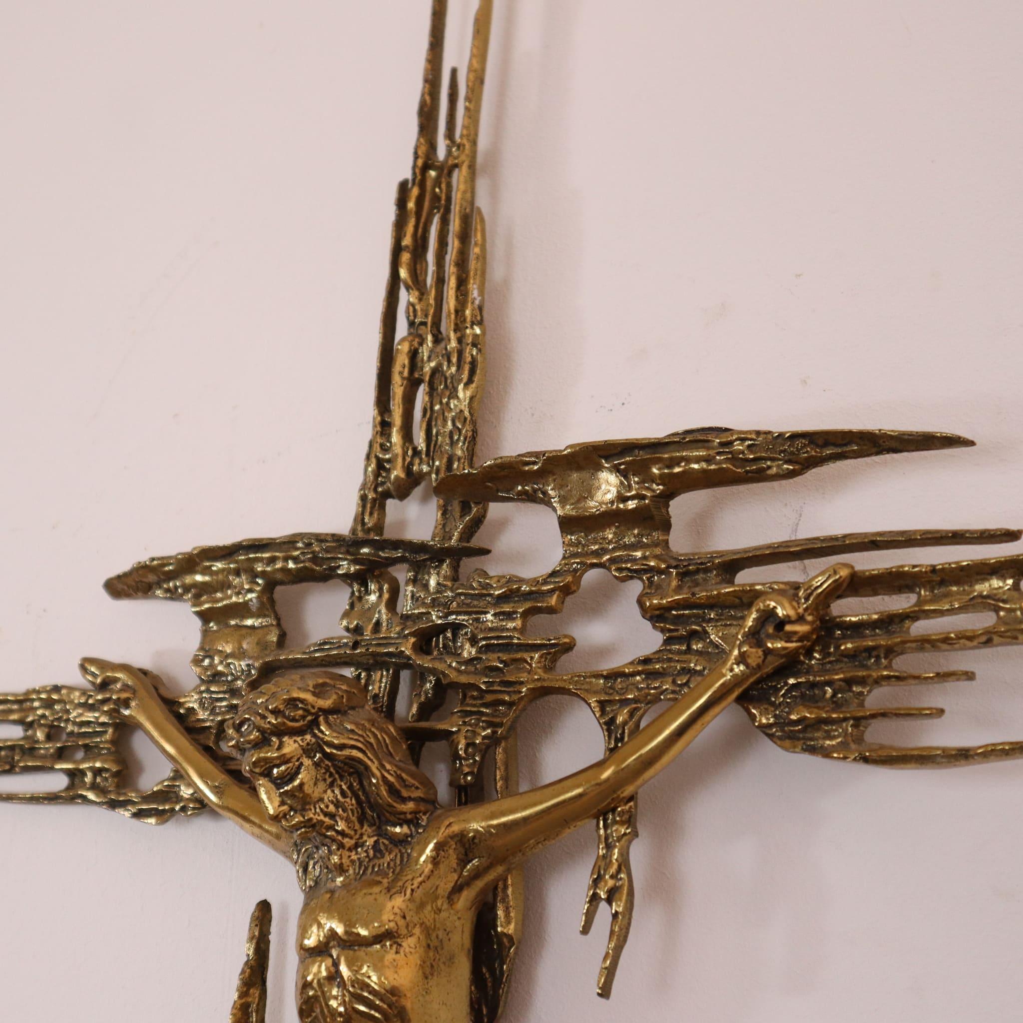 Mid-century modern bronze brutalist crucifix Christ by Salvador Dali Italy 1970s 2