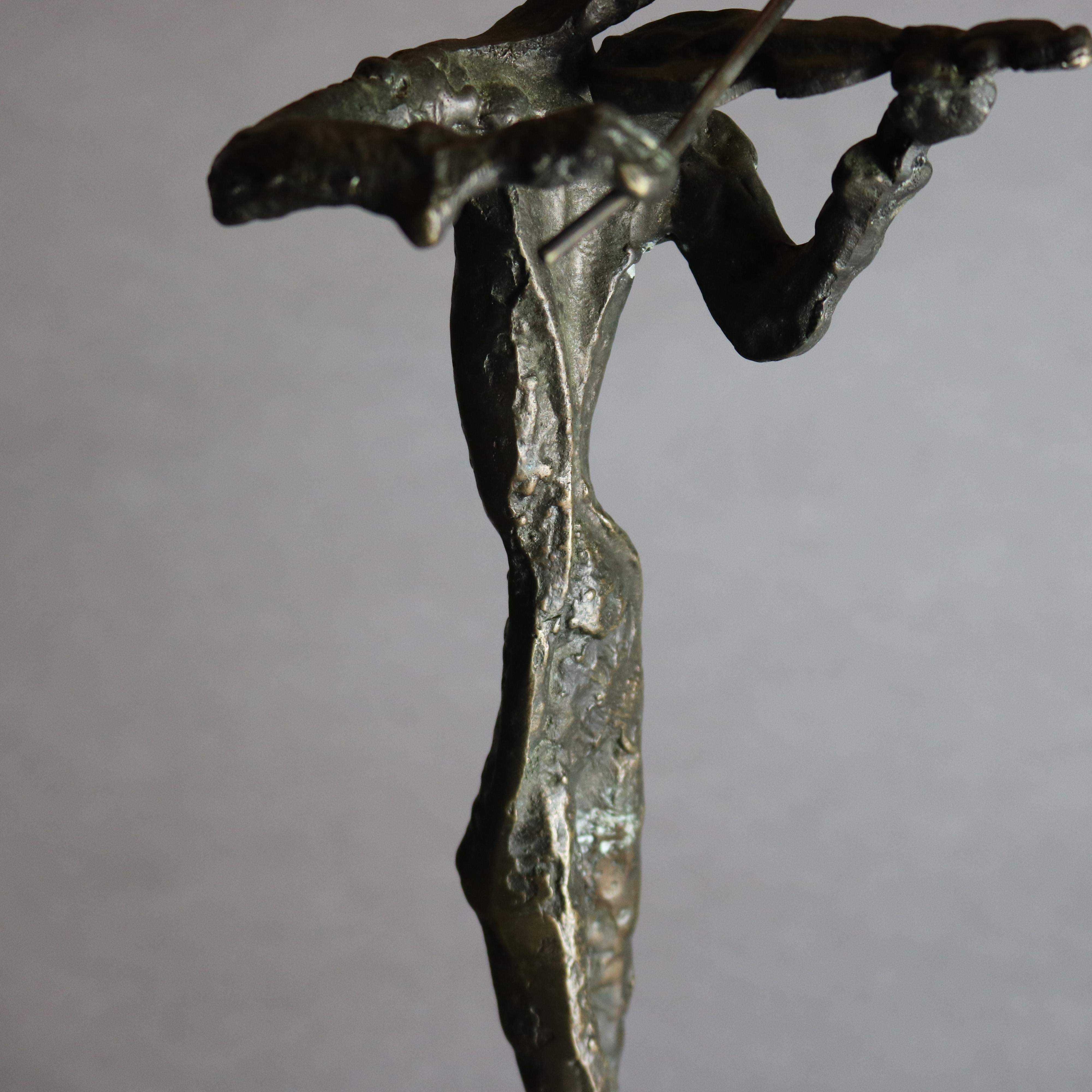 European Mid-Century Modern Bronze Brutalist Violinist Sculpture, Circa 1960