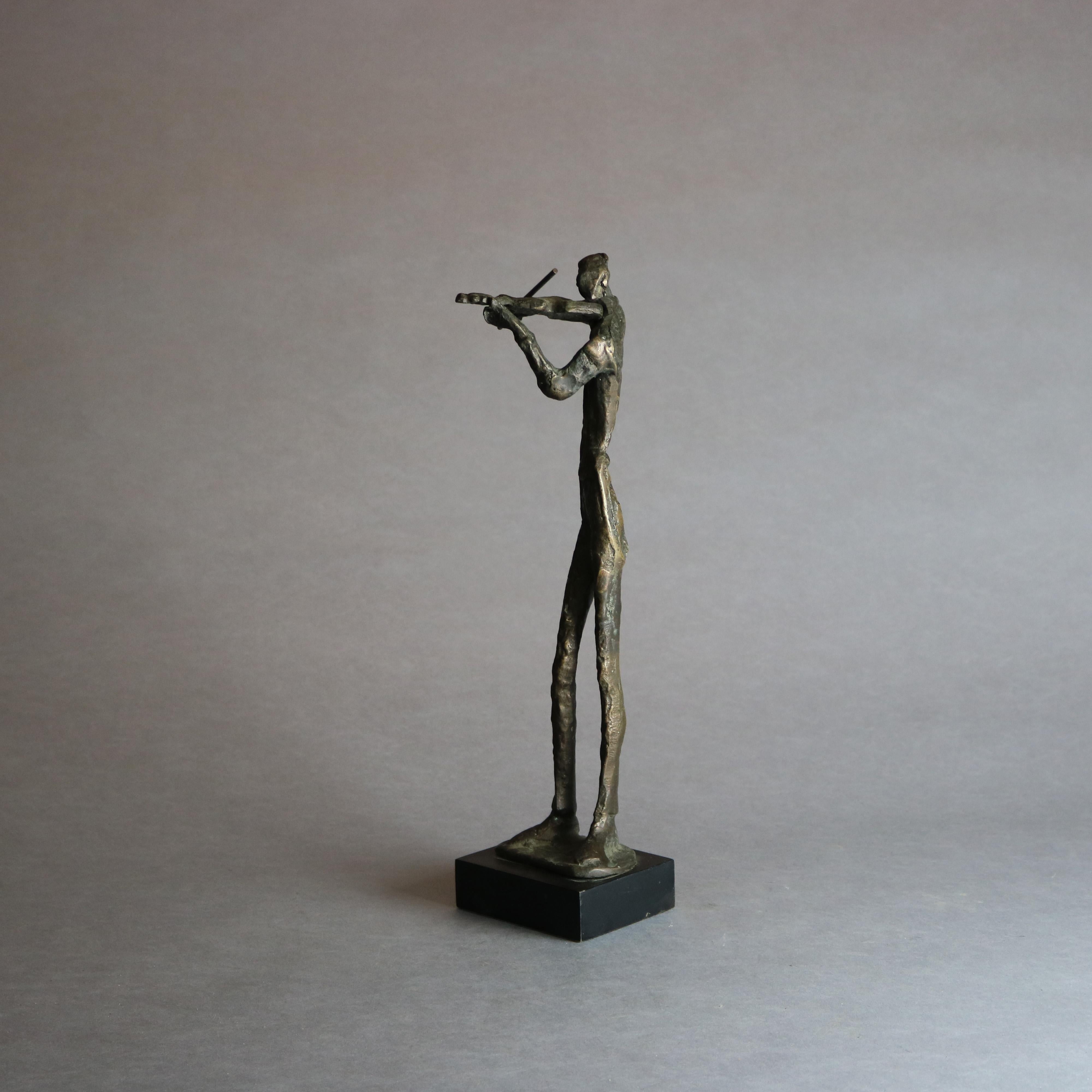 Mid-Century Modern Bronze Brutalist Violinist Sculpture, Circa 1960 1