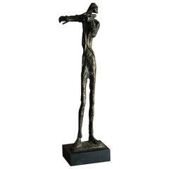 Mid-Century Modern Bronze Brutalist Violinist Sculpture, Circa 1960