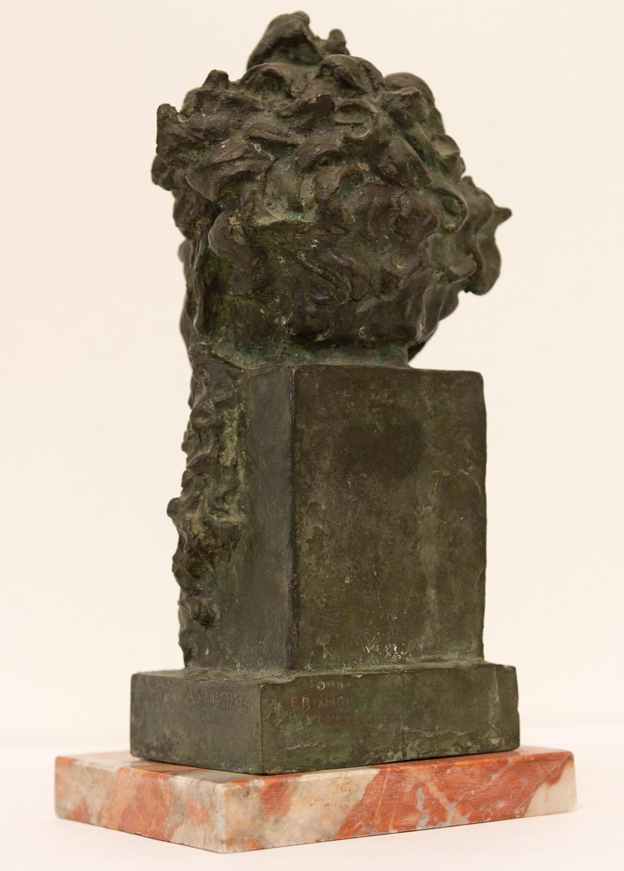 Patinated Mid-Century Modern Bronze Bust of Bacchus