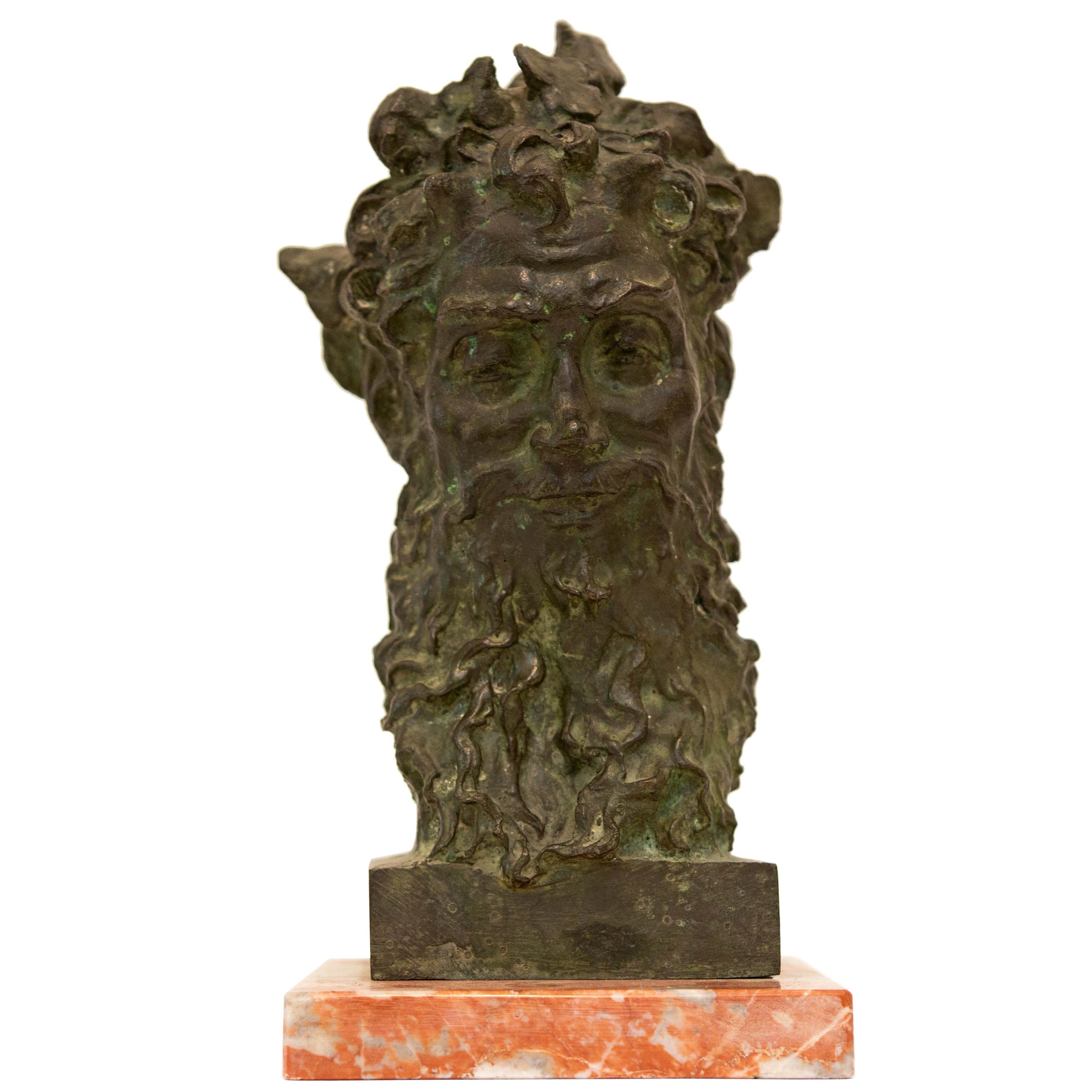 Mid-Century Modern Bronze Bust of Bacchus