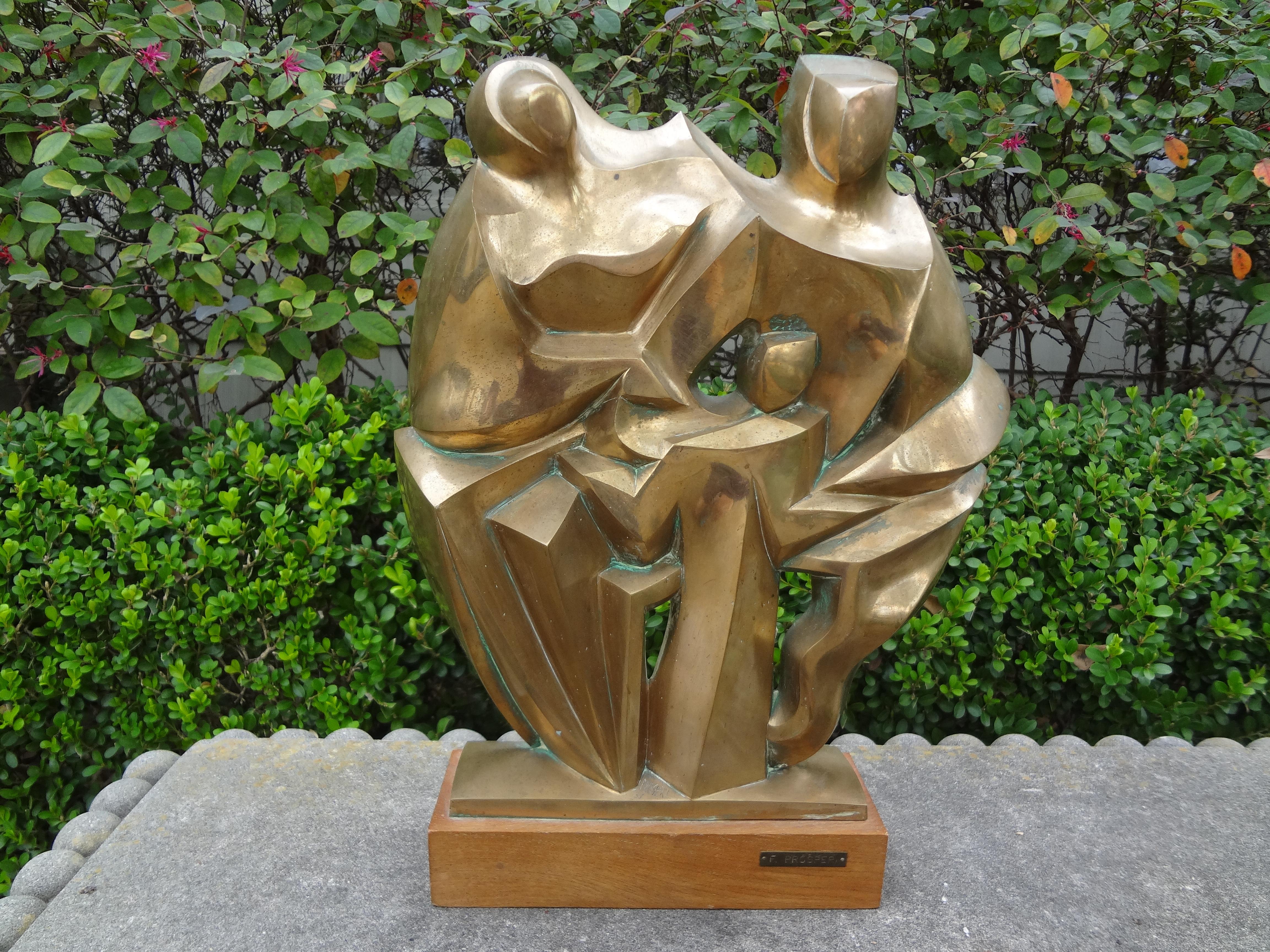 Mid-Century Modern Bronze Cubist Sculpture, Signed F. Prosperi For Sale 2