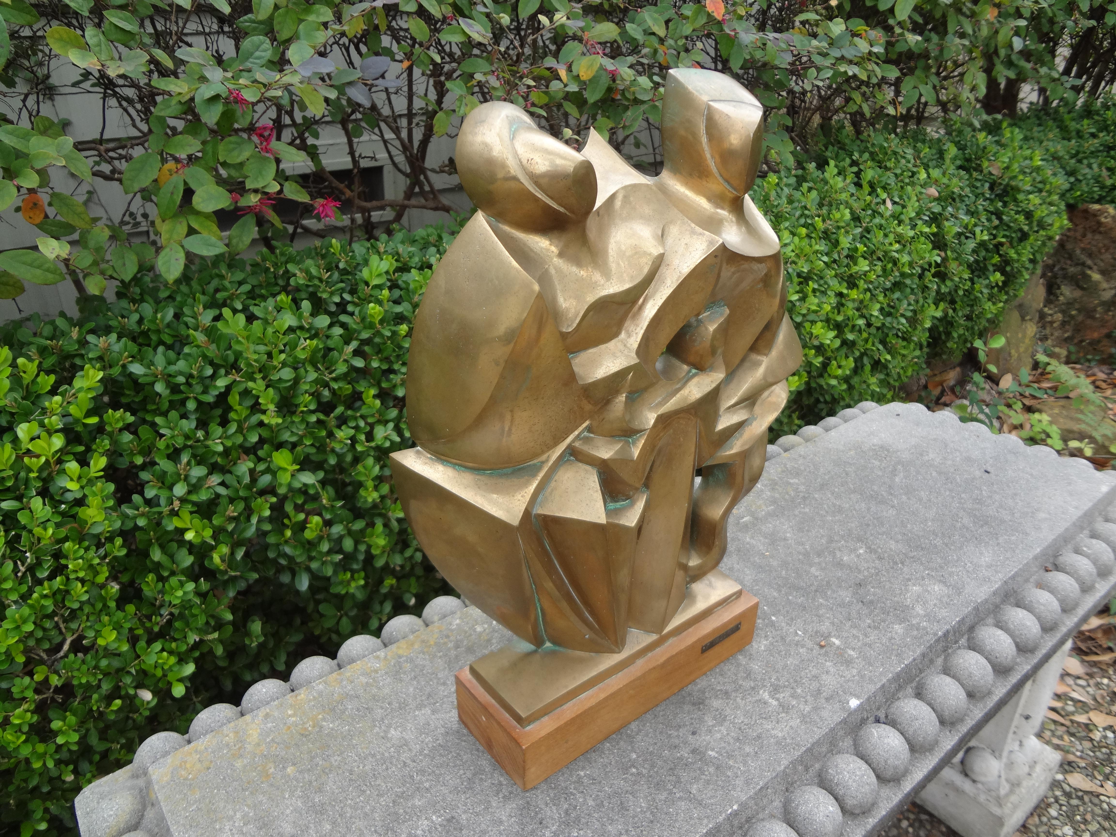 Gilt Mid-Century Modern Bronze Cubist Sculpture, Signed F. Prosperi For Sale
