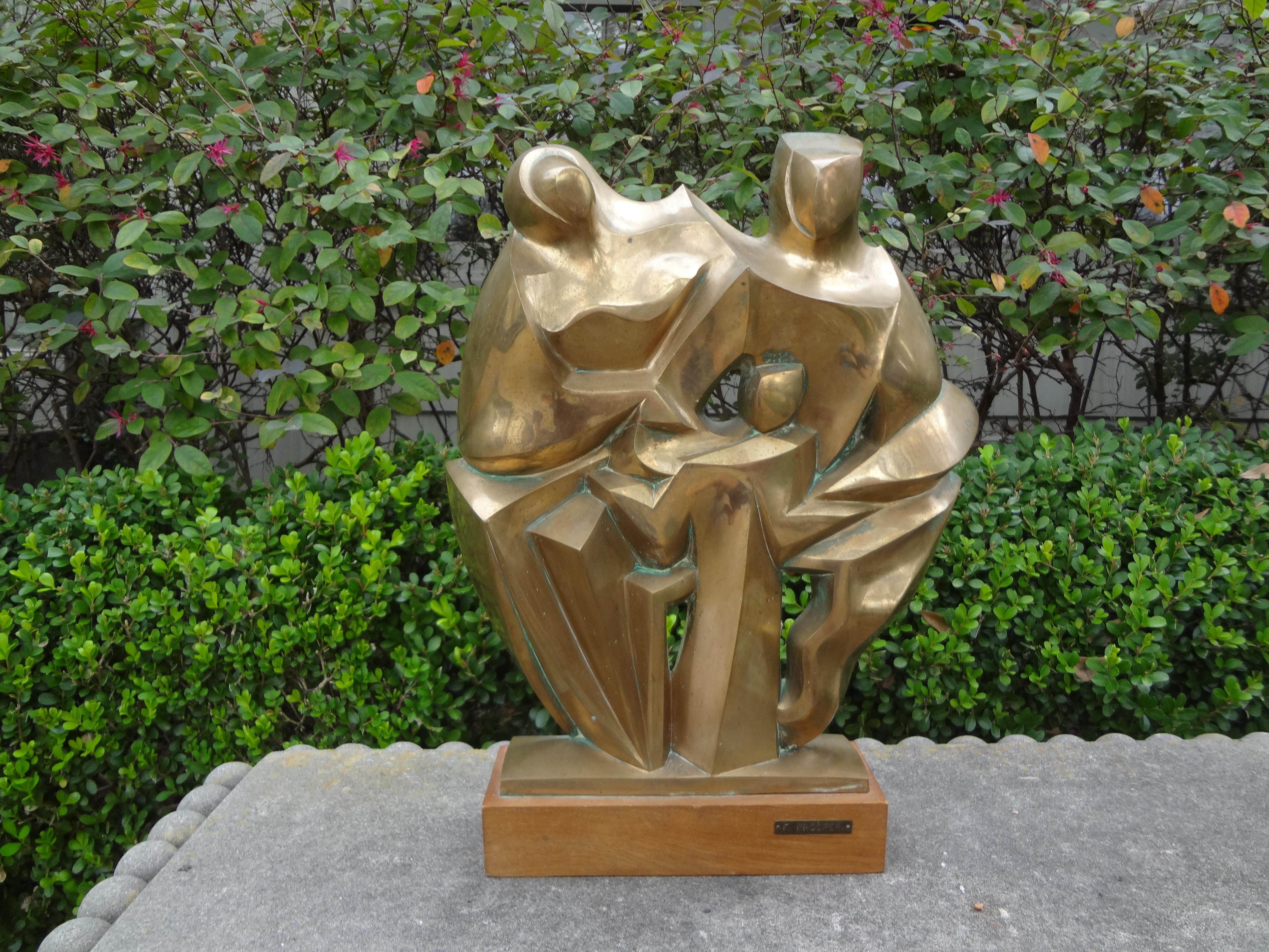 20th Century Mid-Century Modern Bronze Cubist Sculpture, Signed F. Prosperi For Sale