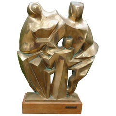 Mid-Century Modern Bronze Cubist Sculpture, Signed F. Prosperi