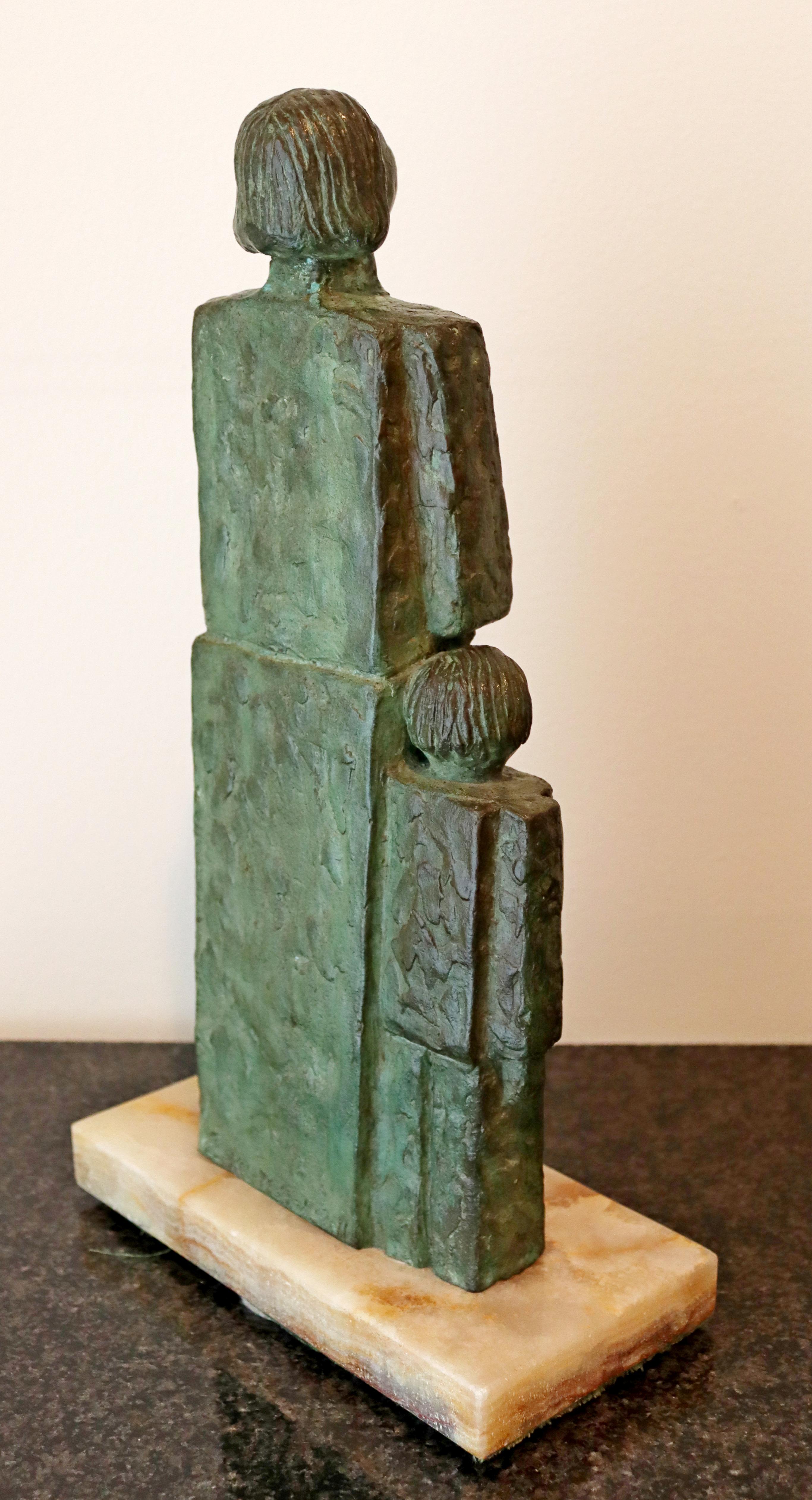 Mid-Century Modern Bronze Cubist Table Sculpture on Marble Signed ZAKO 1