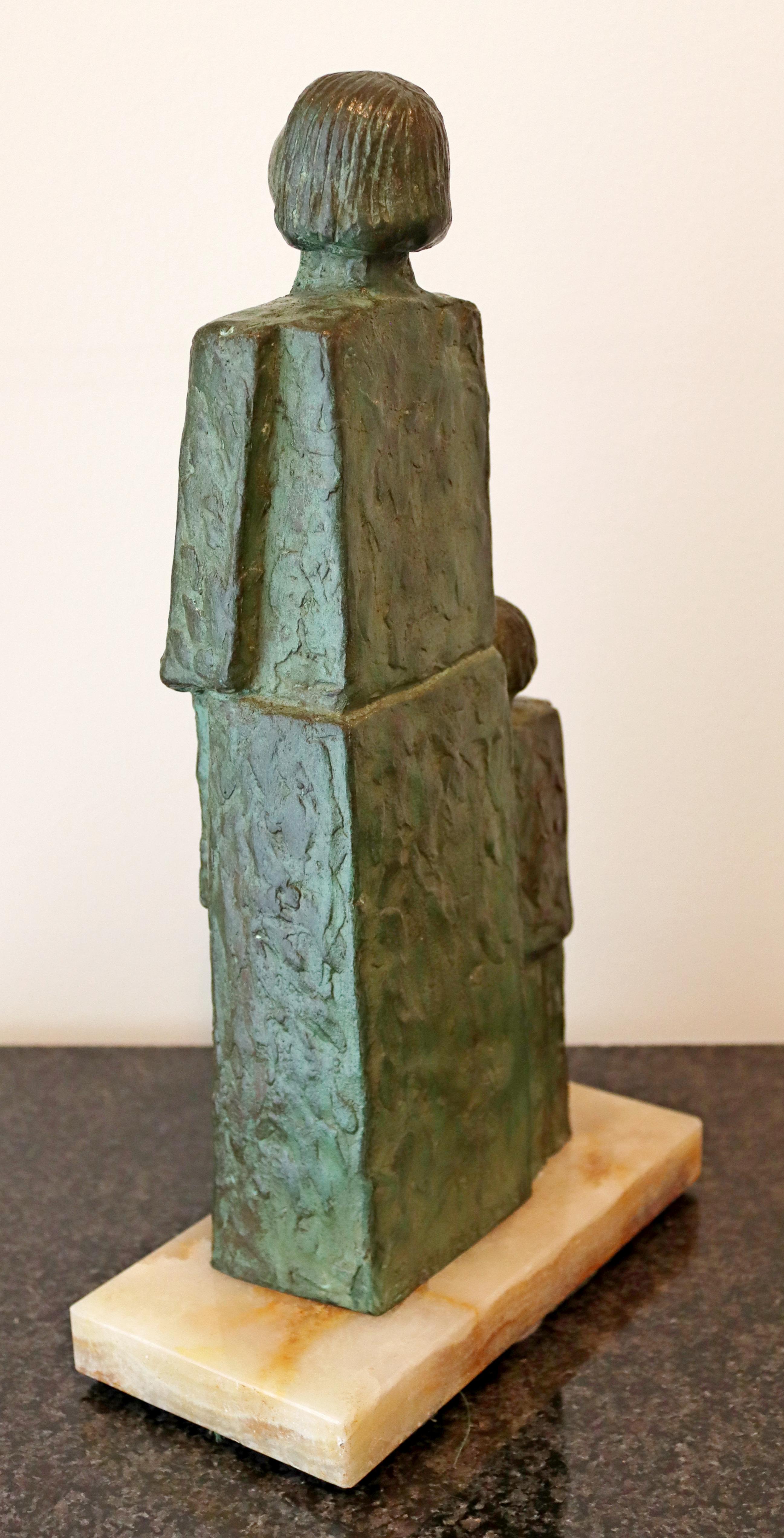 Mid-Century Modern Bronze Cubist Table Sculpture on Marble Signed ZAKO 2