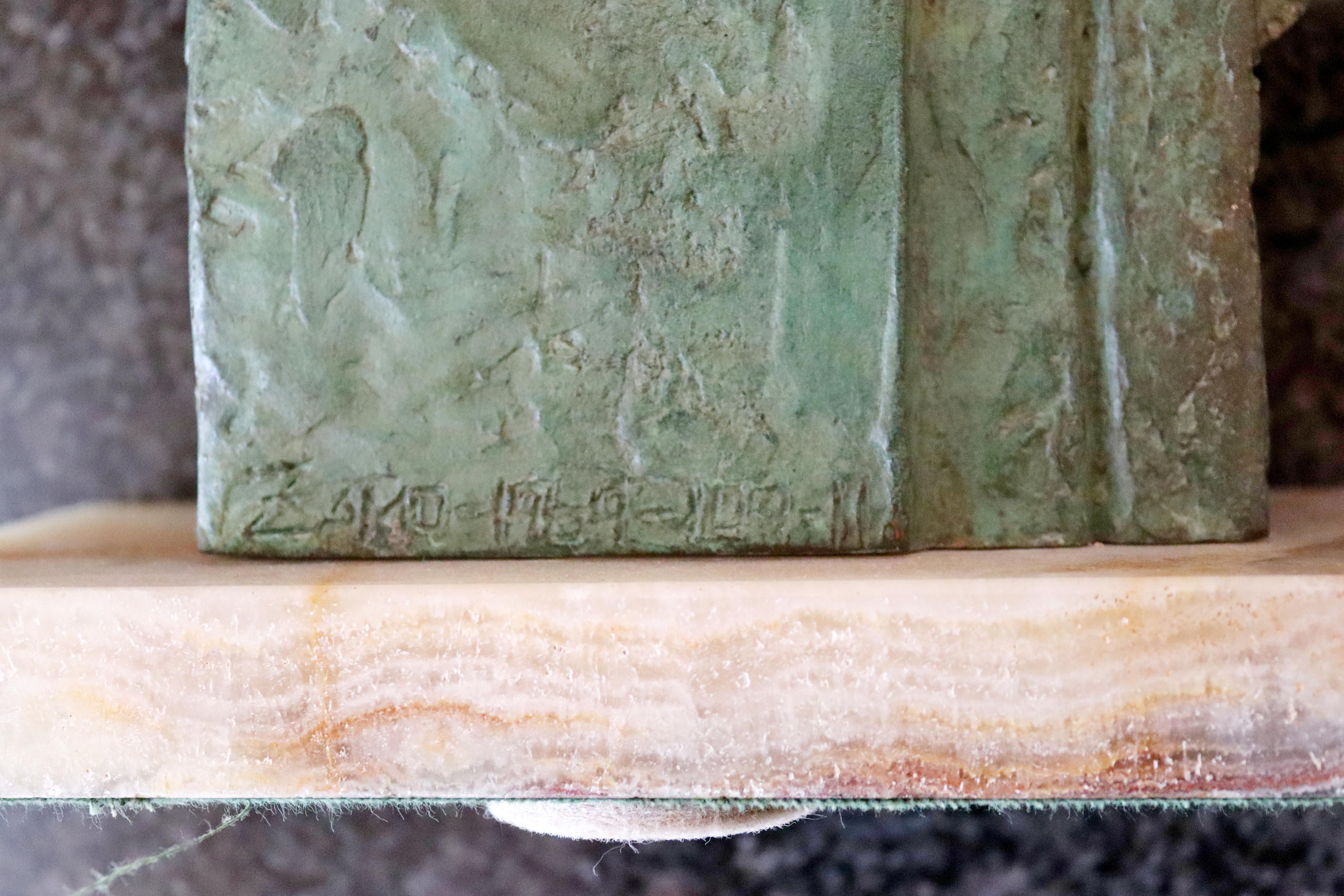 Mid-Century Modern Bronze Cubist Table Sculpture on Marble Signed ZAKO 3