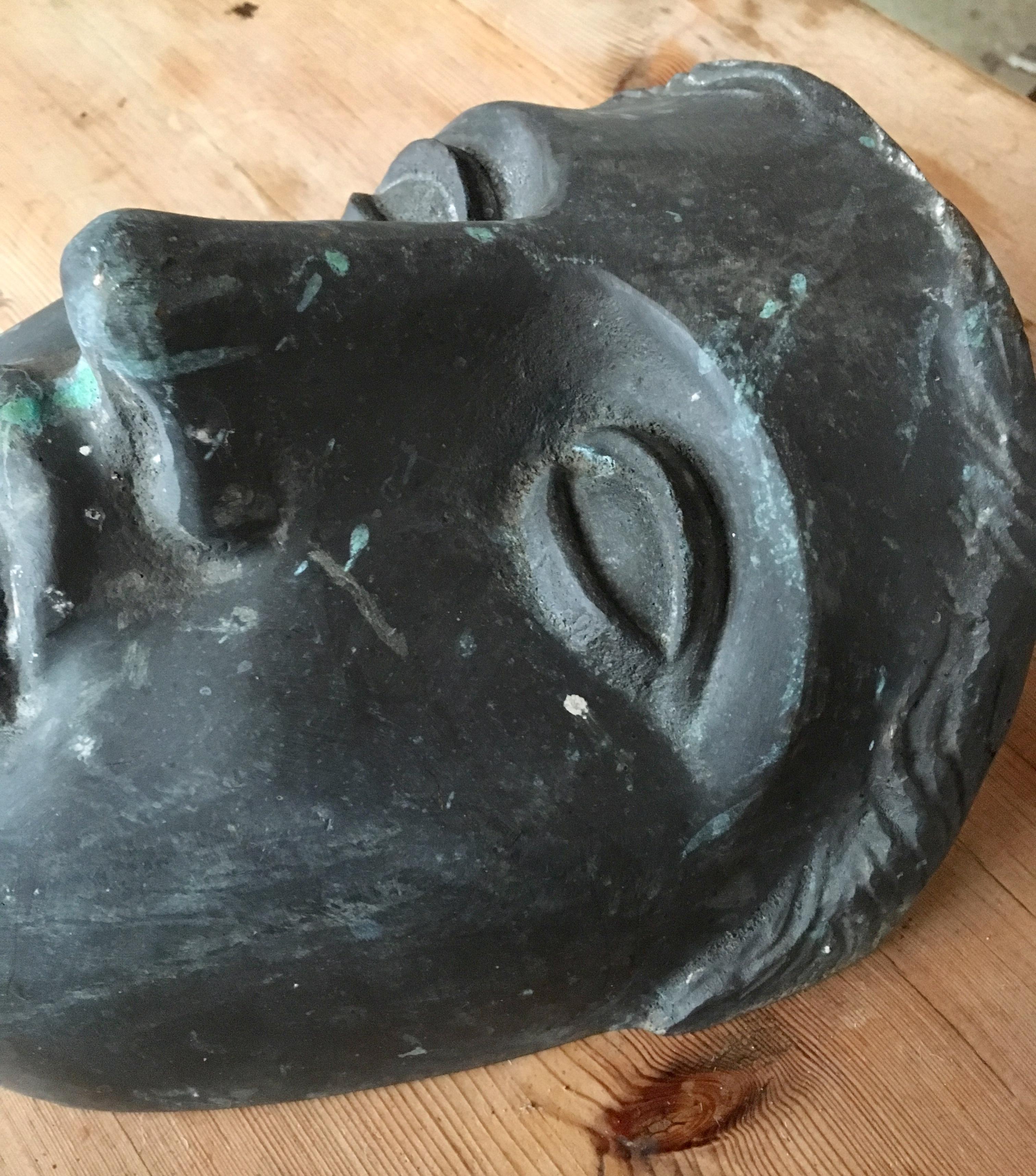 Mid-Century Modern Bronze Face Female Mask Sculpture  2