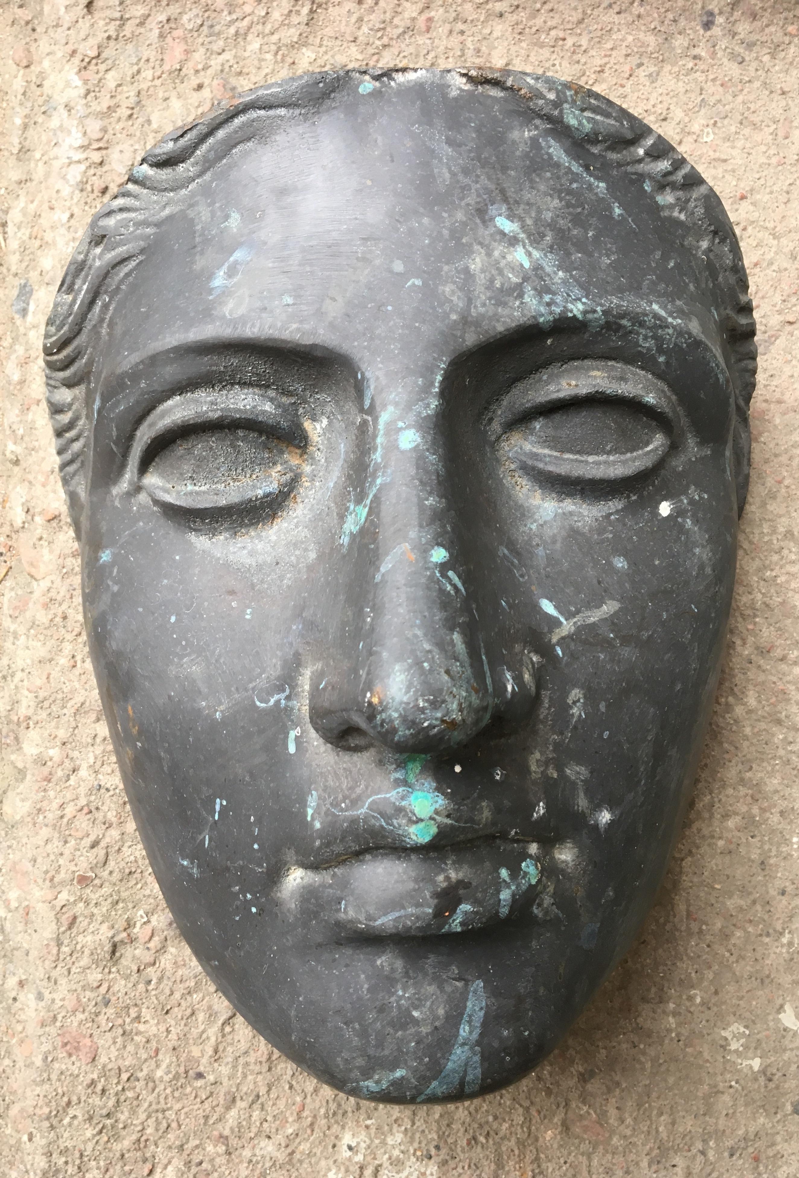 Mid-Century Modern Bronze Face Female Mask Sculpture  3