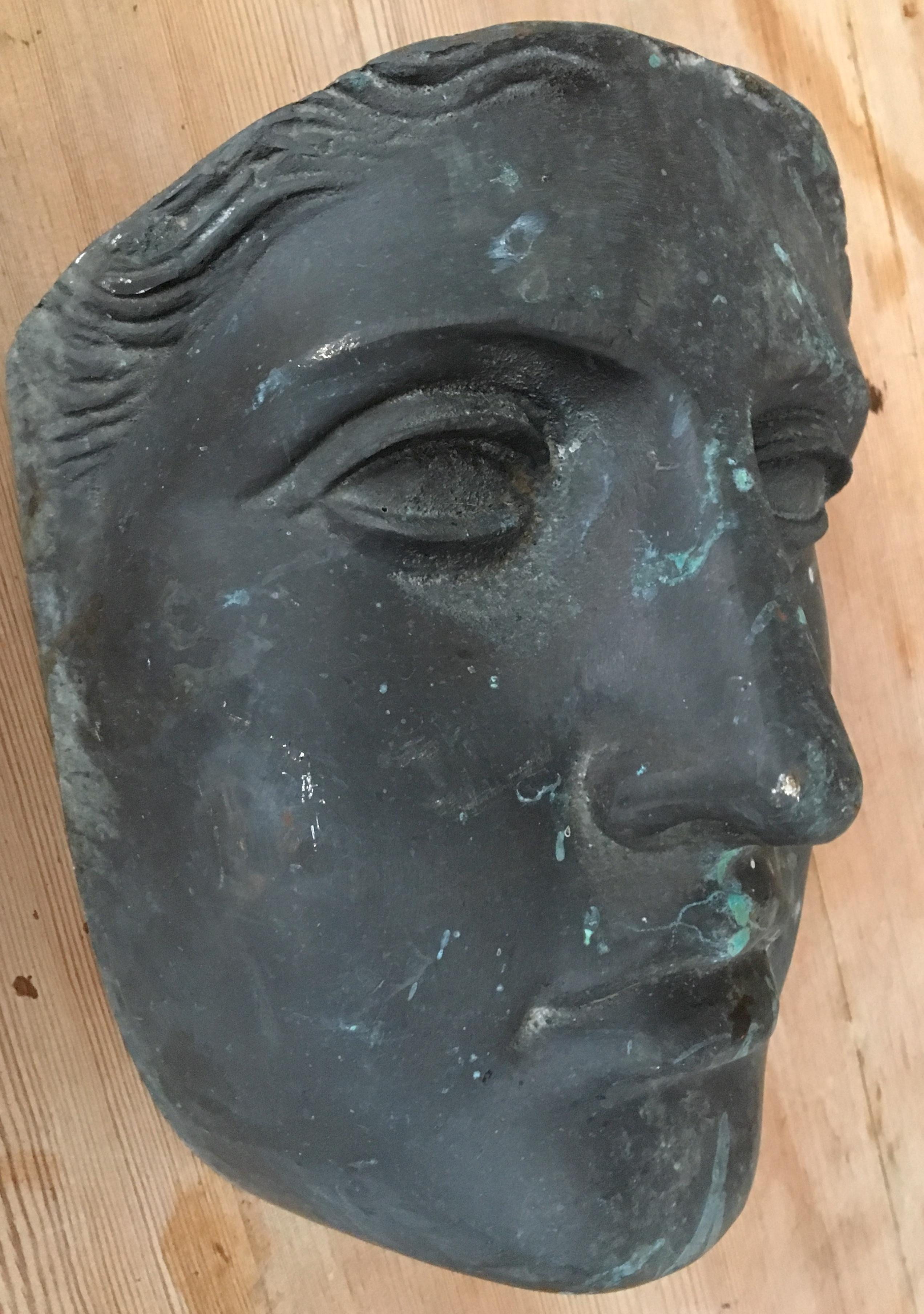 Art Deco Mid-Century Modern Bronze Face Female Mask Sculpture 