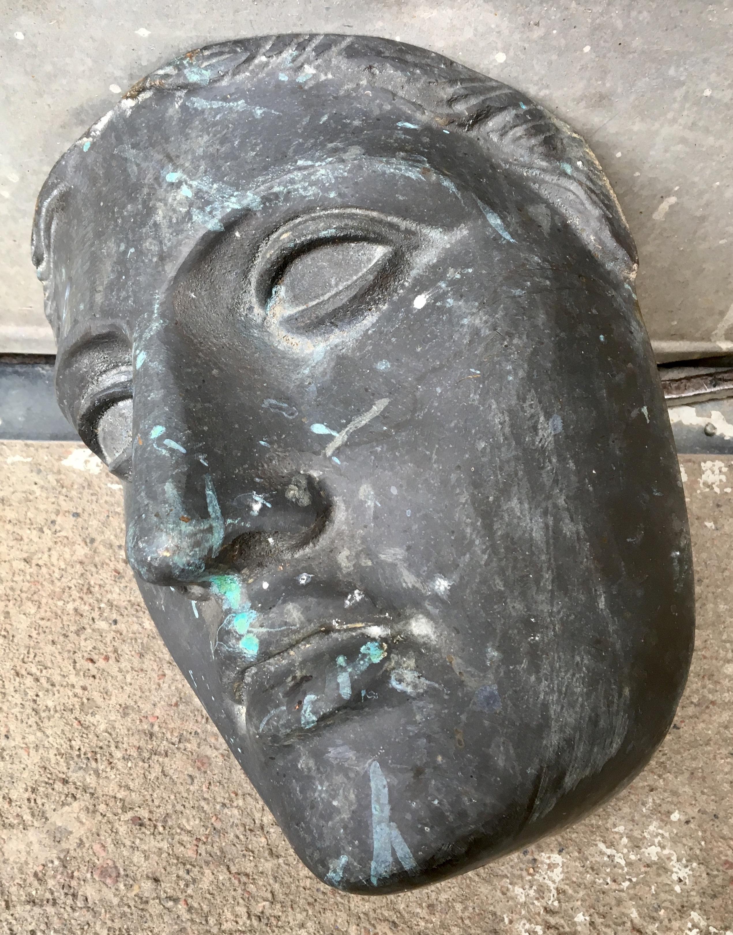 20th Century Mid-Century Modern Bronze Face Female Mask Sculpture 