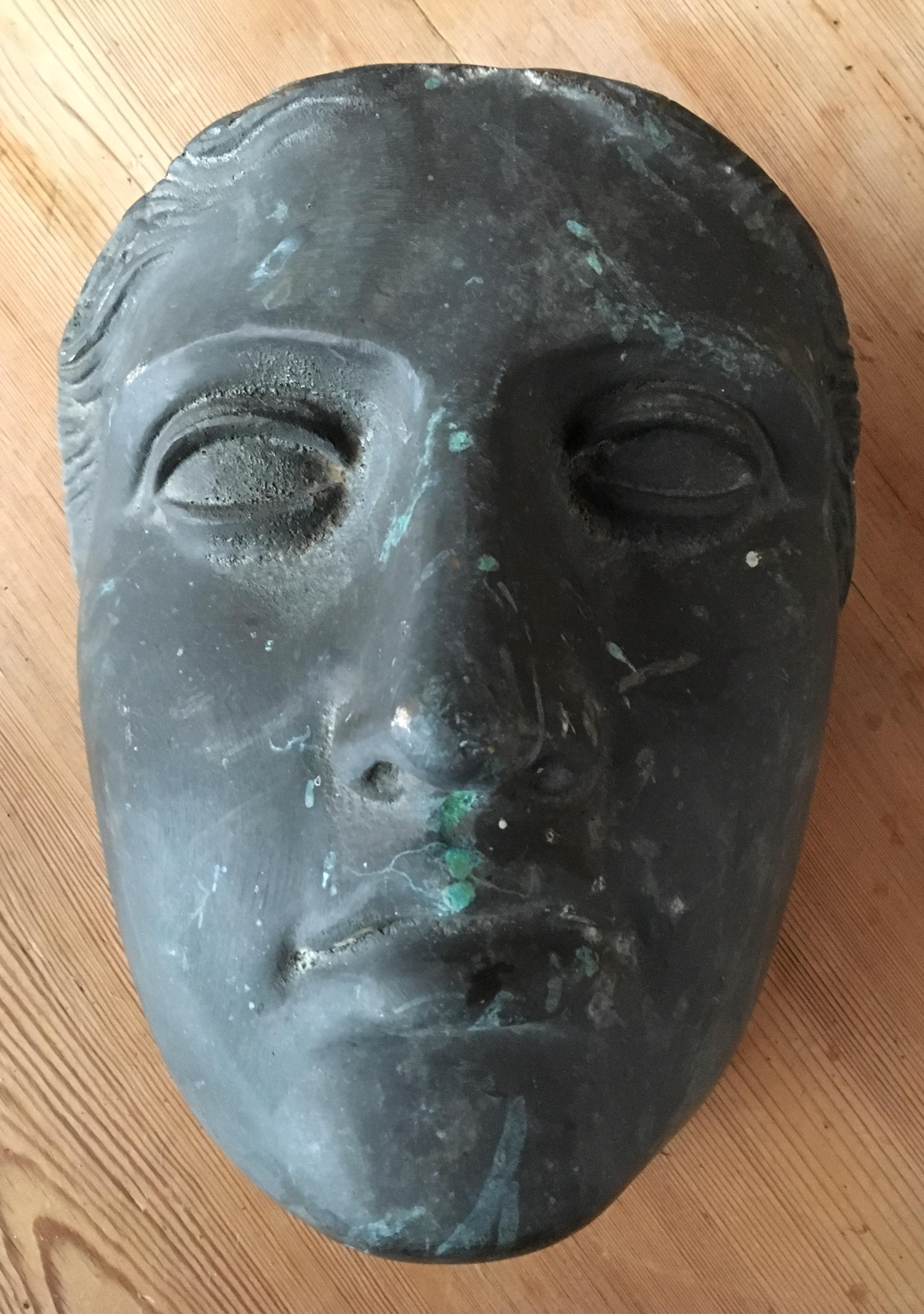 Mid-Century Modern Bronze Face Female Mask Sculpture  1