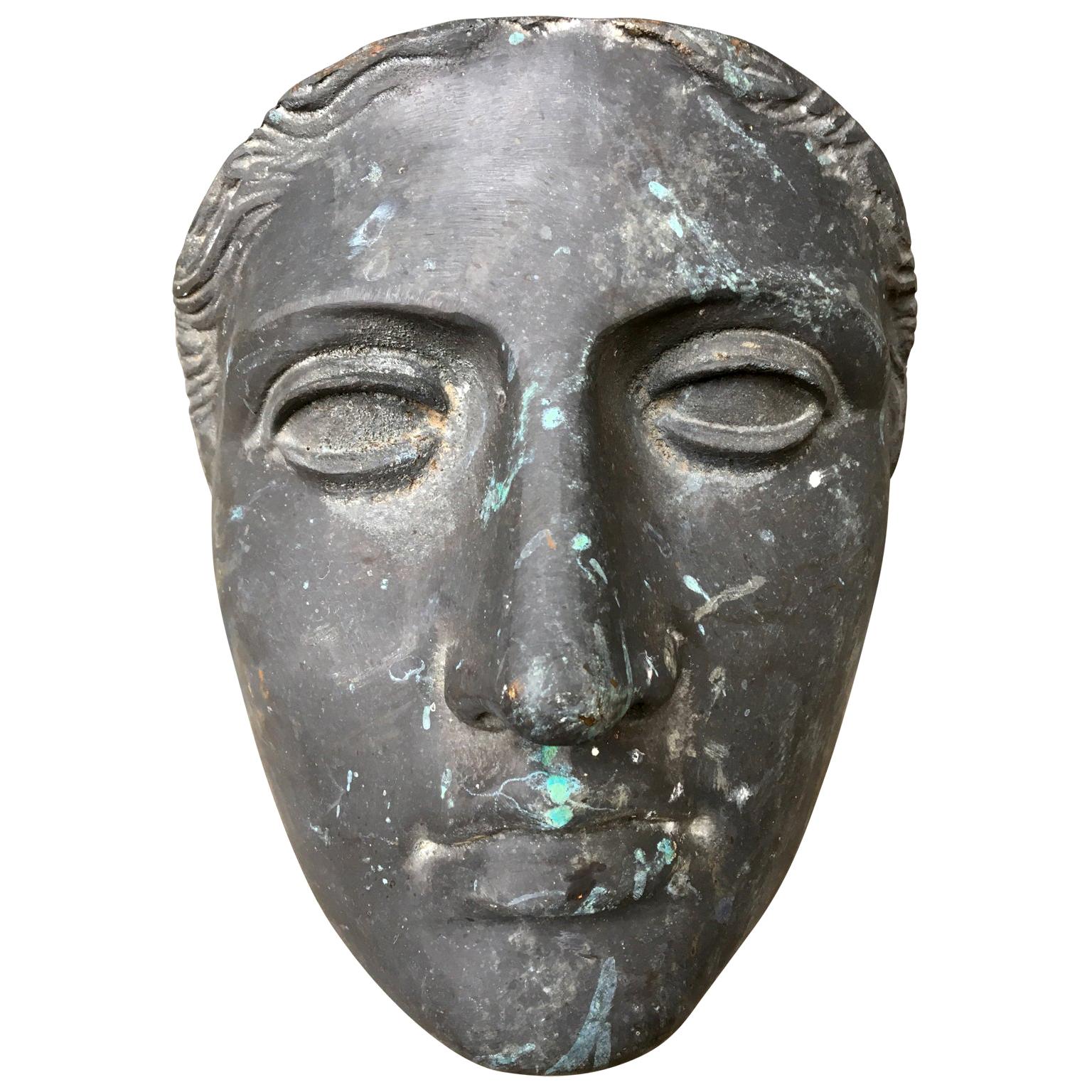 Mid-Century Modern Bronze Face Female Mask Sculpture 
