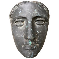 Mid-Century Modern Bronze Face Female Mask Sculpture