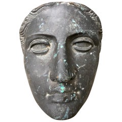 Mid-Century Modern Bronze Face Female Mask Sculpture 