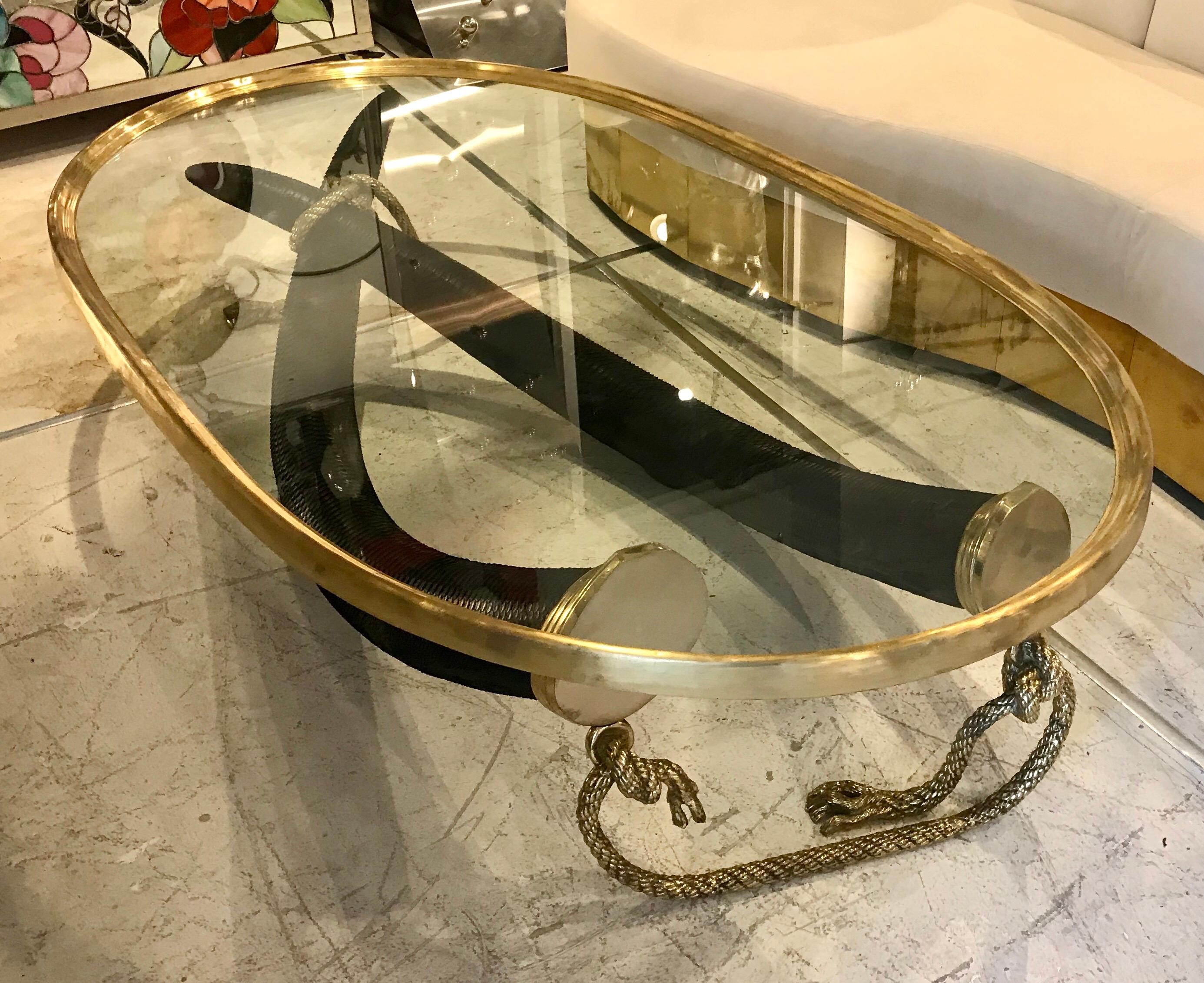 Mid-Century Modern Bronze Faux Elephant Tusk Cocktail Table, Signed Valenti 5