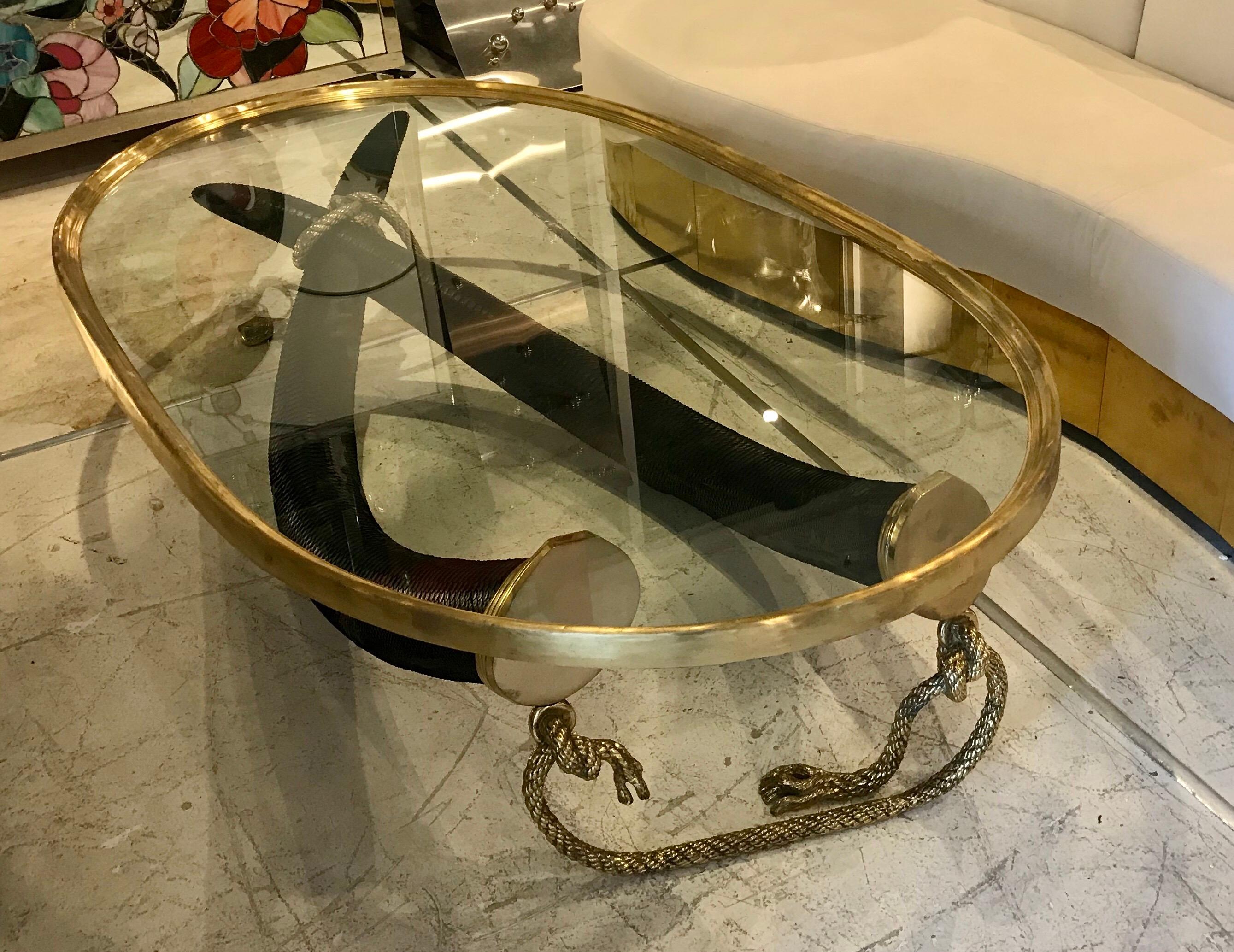 Mid-Century Modern Bronze Faux Elephant Tusk Cocktail Table, Signed Valenti 6