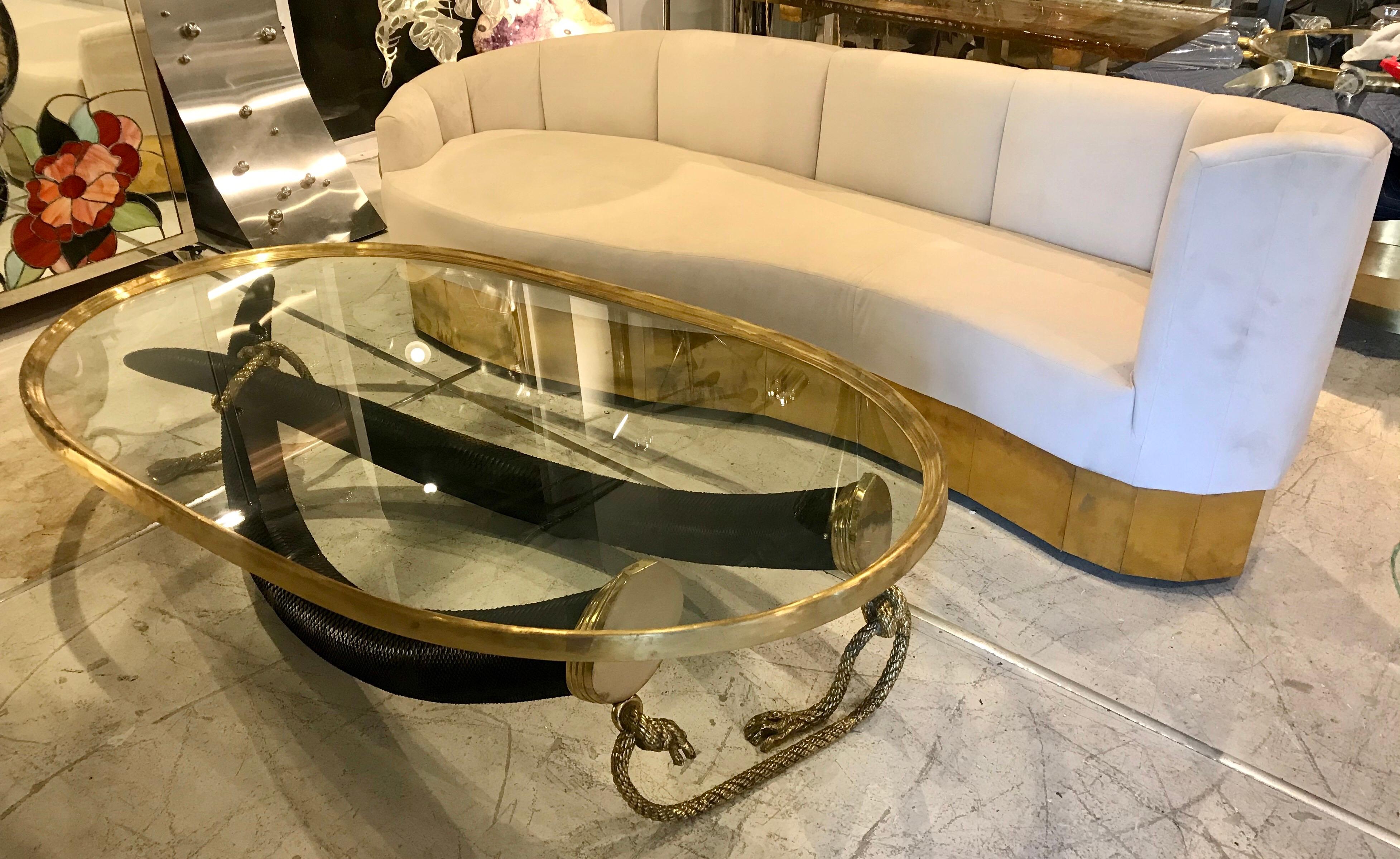 Mid-Century Modern Bronze Faux Elephant Tusk Cocktail Table, Signed Valenti 8