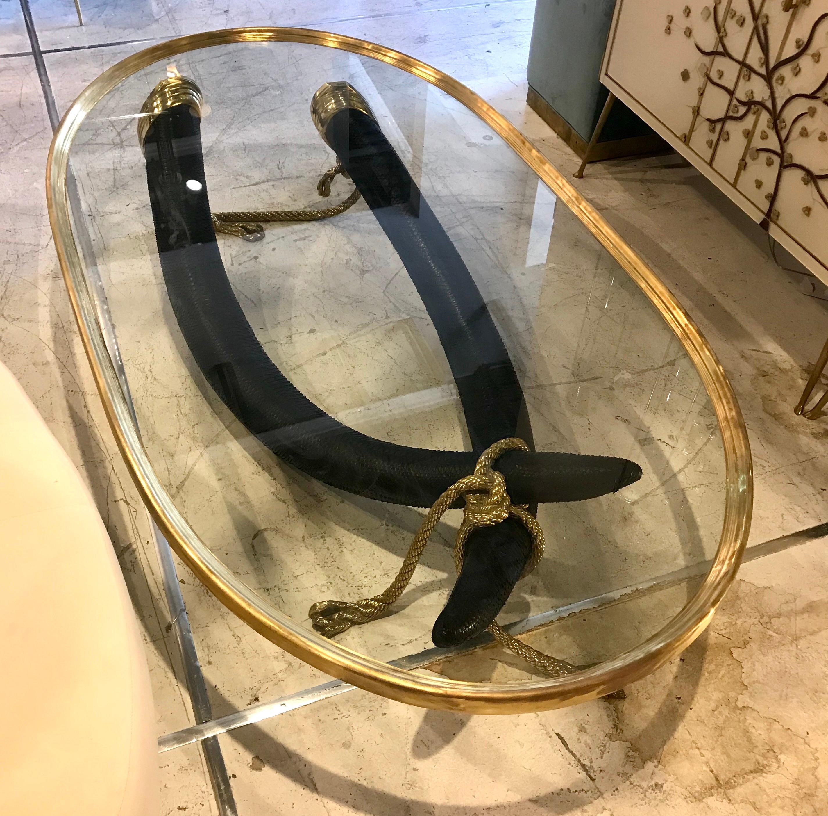 Mid-Century Modern Bronze Faux Elephant Tusk Cocktail Table, Signed Valenti In Good Condition In Miami, FL