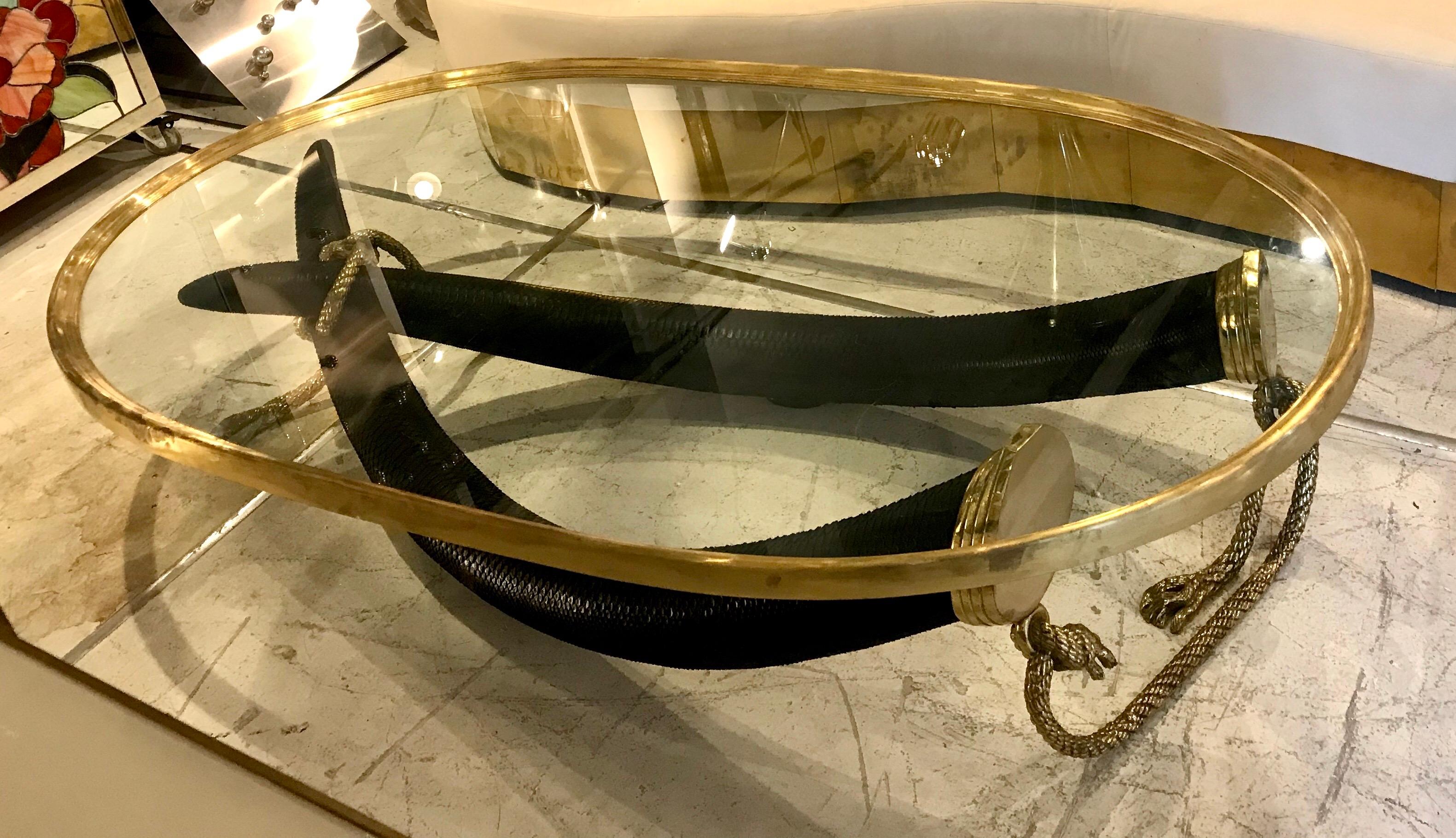 Mid-Century Modern Bronze Faux Elephant Tusk Cocktail Table, Signed Valenti 4