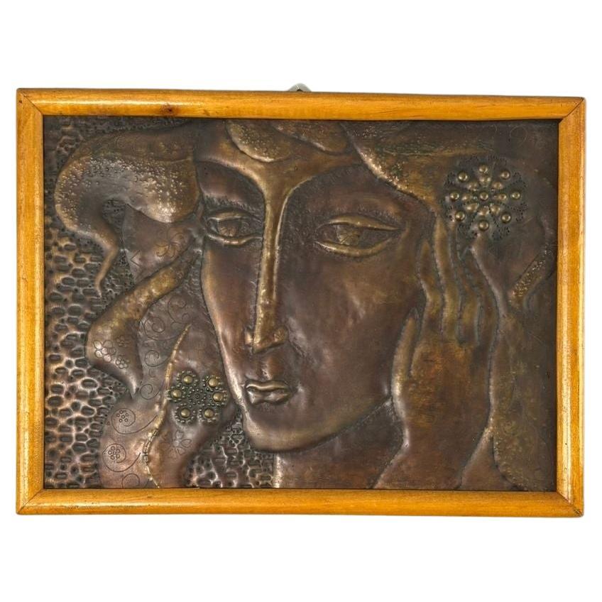 Mid-century modern bronze female head wall decoration For Sale