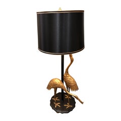 Mid-Century Modern Bronze Figural Crane Table Lamp